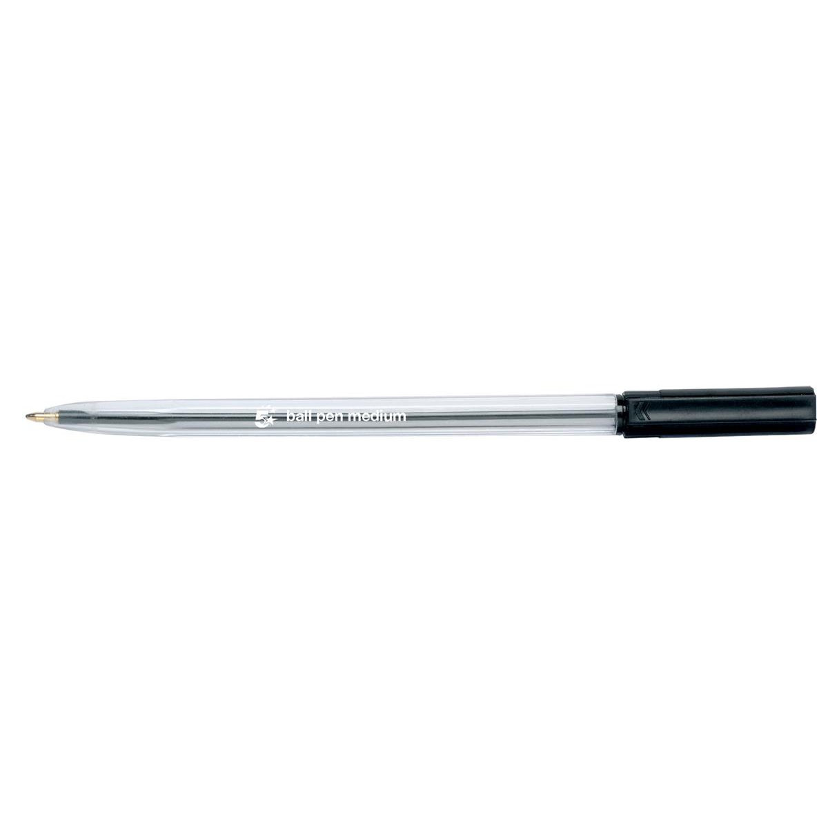 5 Star Ball Pen Medium 1mm Tip 0.7mm Line Clear Barrel Black (Pack of 20) 938643