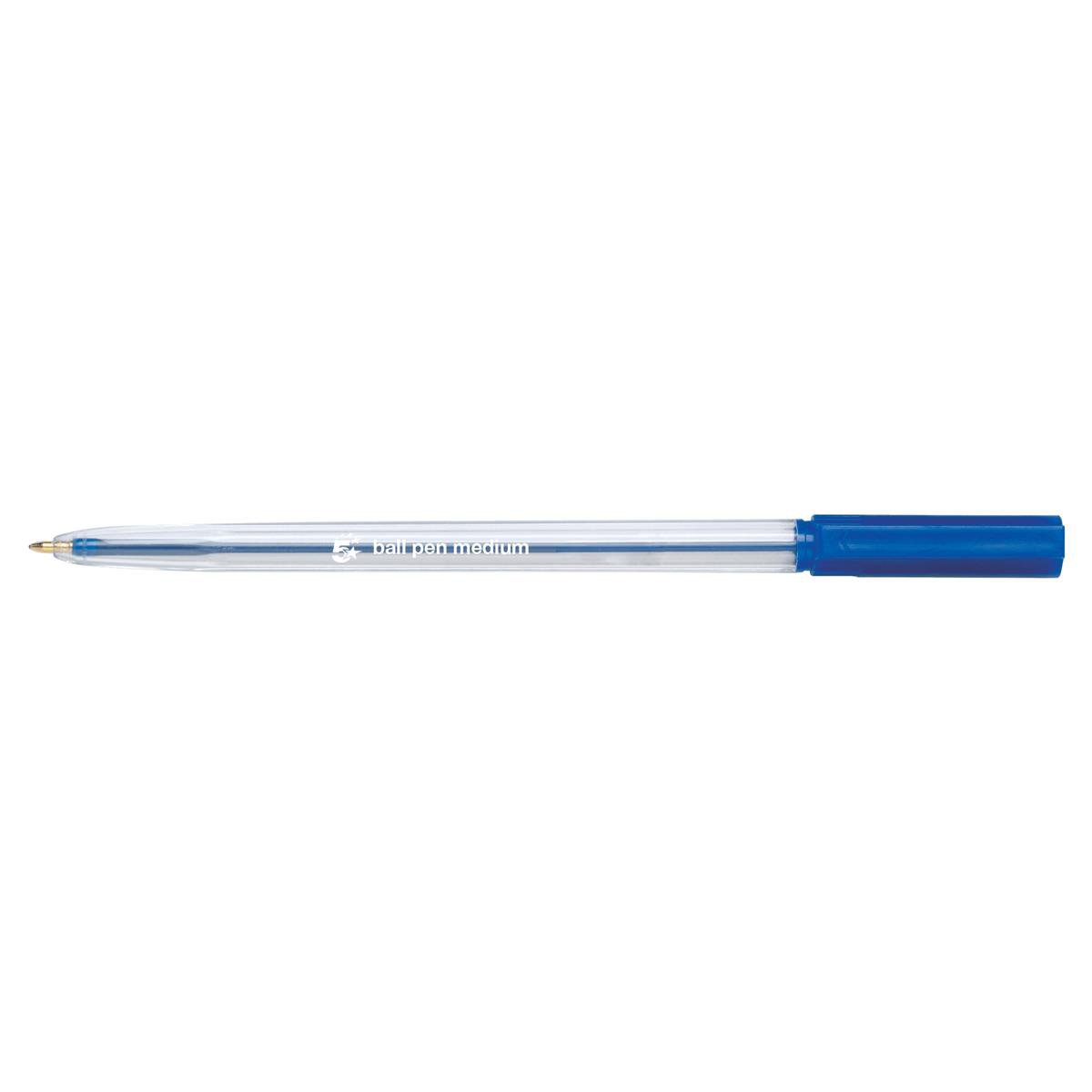 5 Star Ball Pen Medium 1mm Tip 0.7mm Line Clear Barrel Blue (Pack of 20) 938651