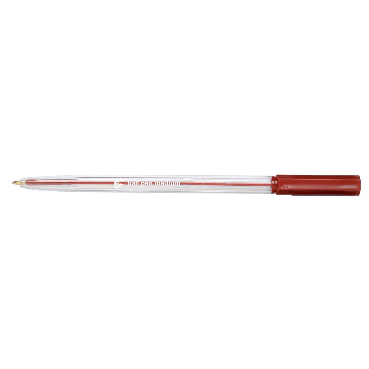 5 Star Ball Pen Medium 1mm Tip 0.7mm Line Clear Barrel Red (Pack of 20) 938659
