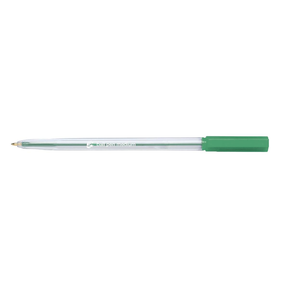 5 Star Ball Pen Medium 1mm Tip 0.7mm Line Clear Barrel Green (Pack of 20) 939915