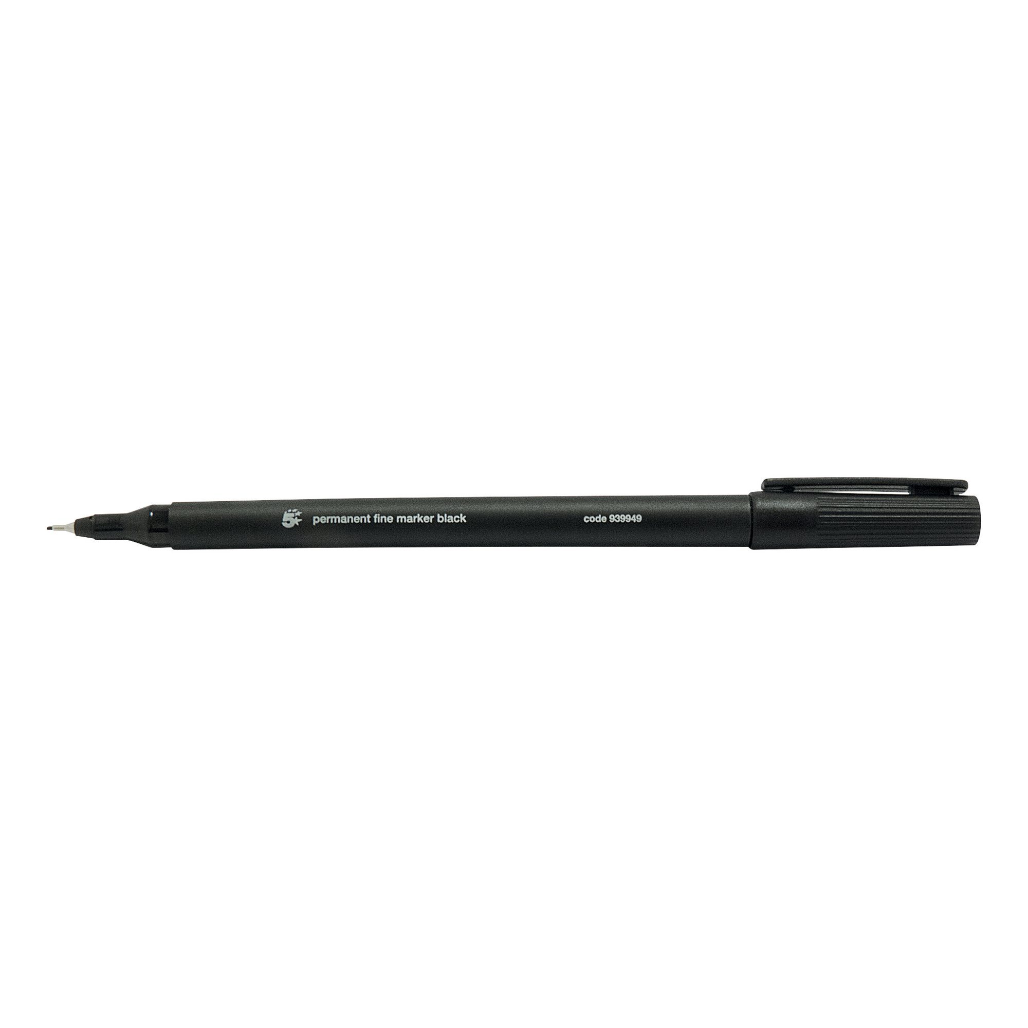 5 Star Permanent Marker Fine Tip 0.5mm Line Black (Pack of 10) 939949