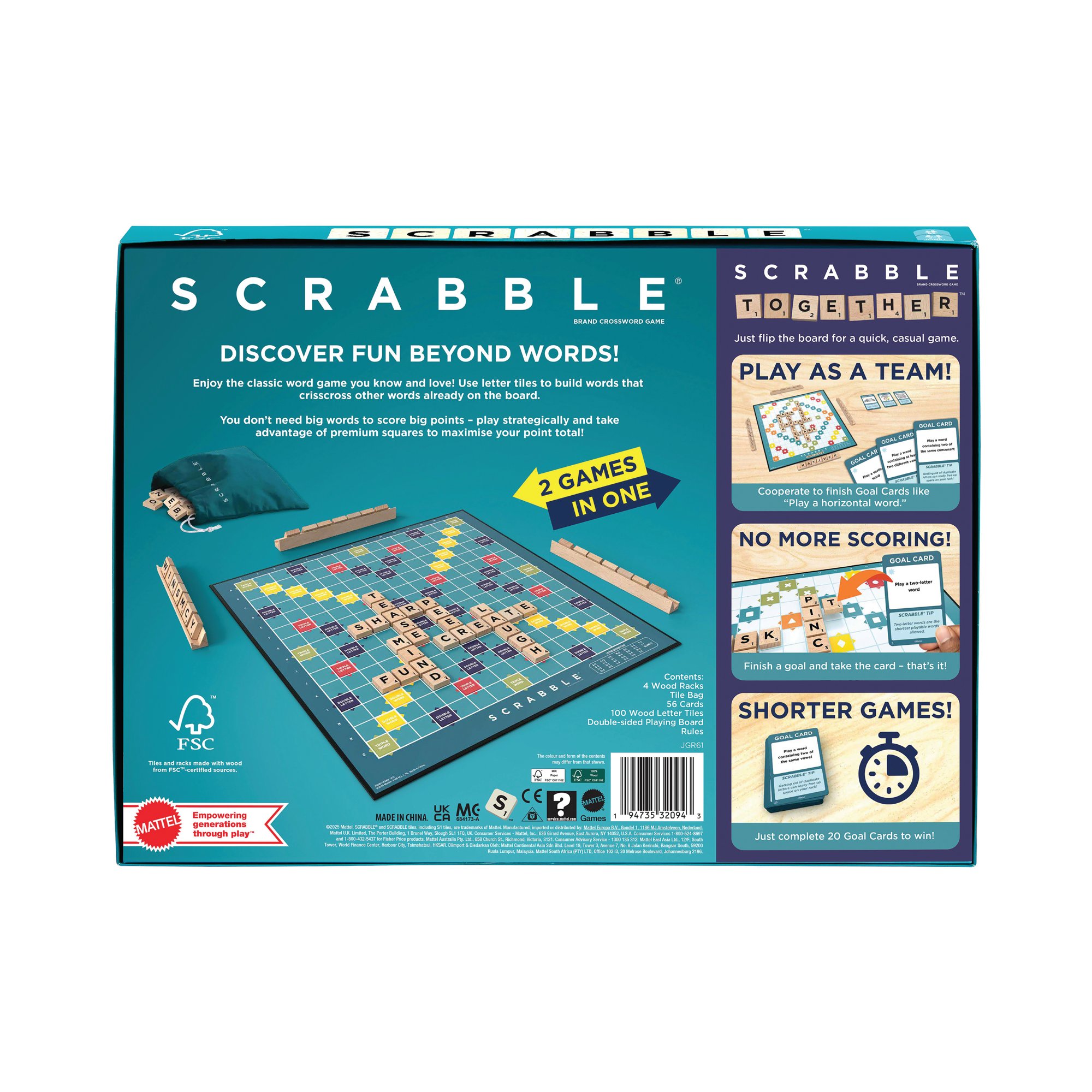 Mattel Scrabble Original Refresh 2 Games in 1 900 JGR61