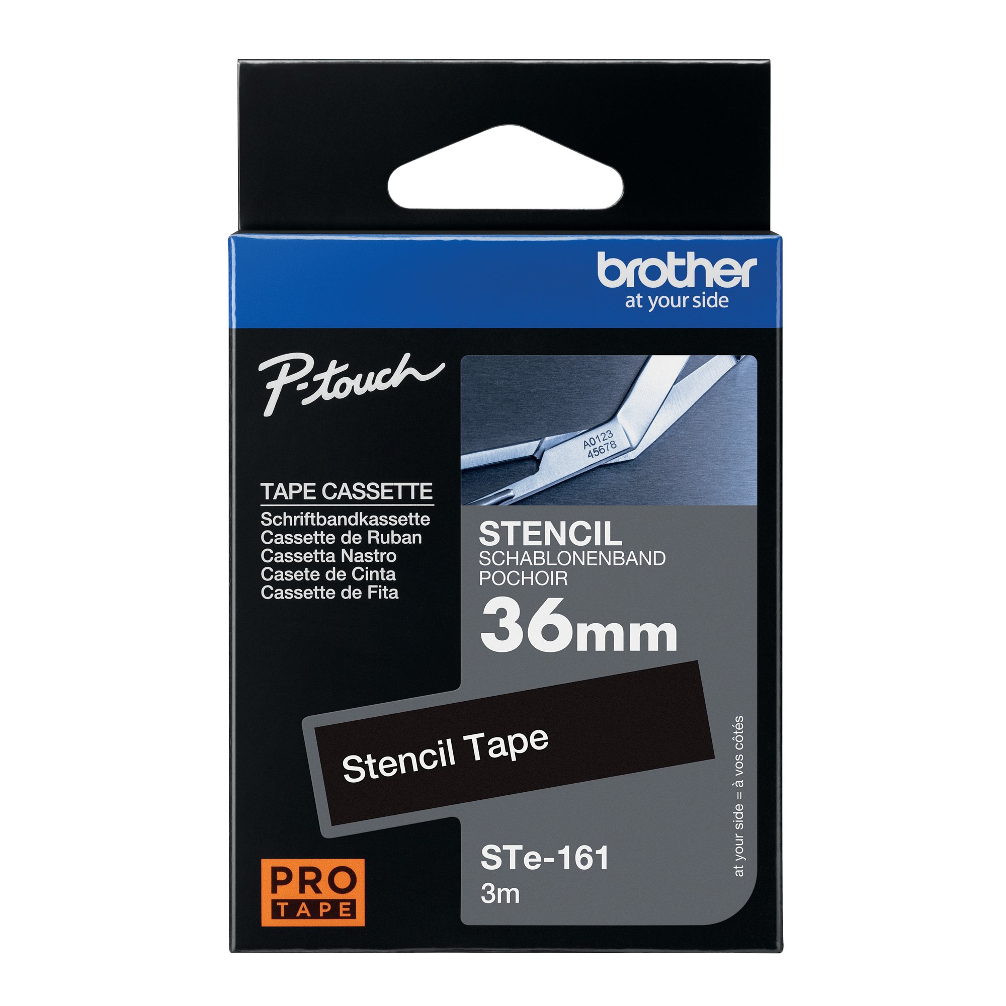 Brother P-Touch Stencil Tape Cassette 36mm x 3m Black on White Tape STE-161