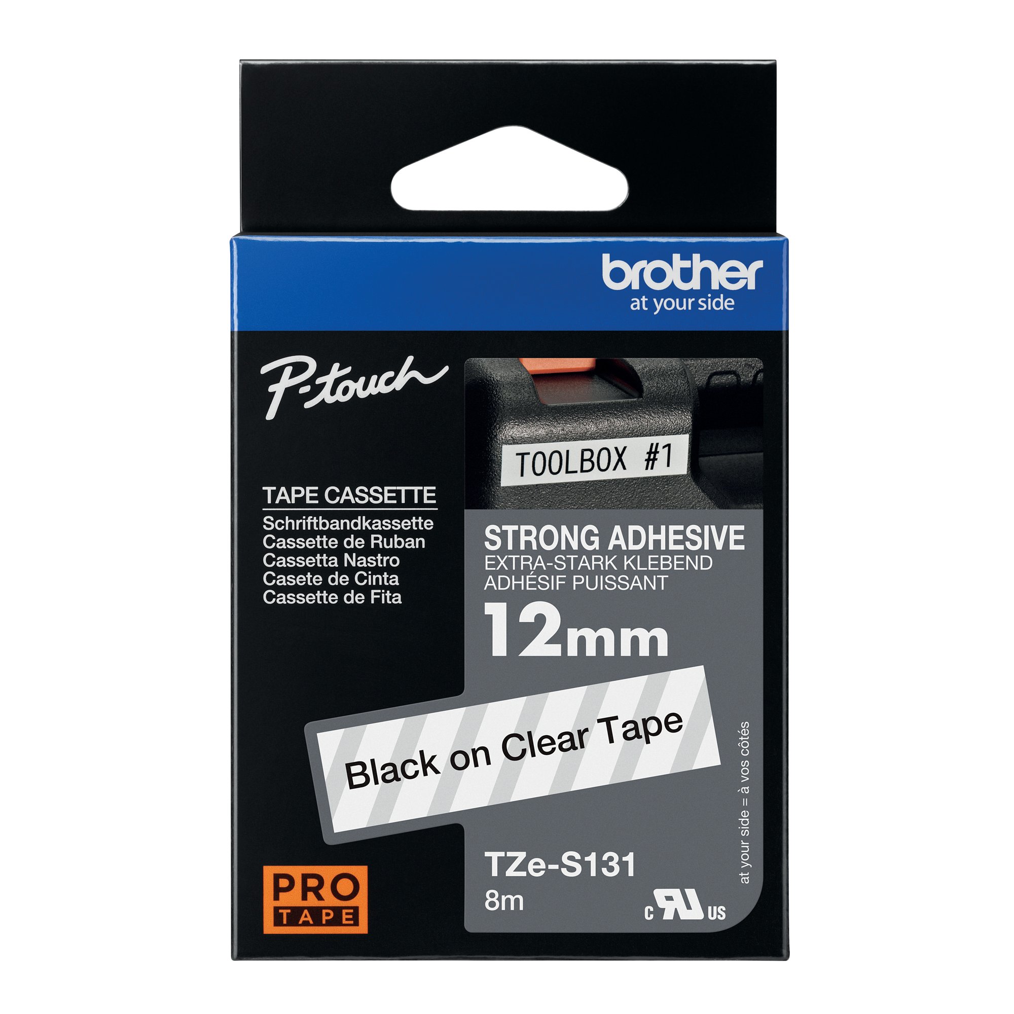 Brother P-Touch TZe Lam Tape Cassette 12mm x 8m Black on Clear Tape TZES131