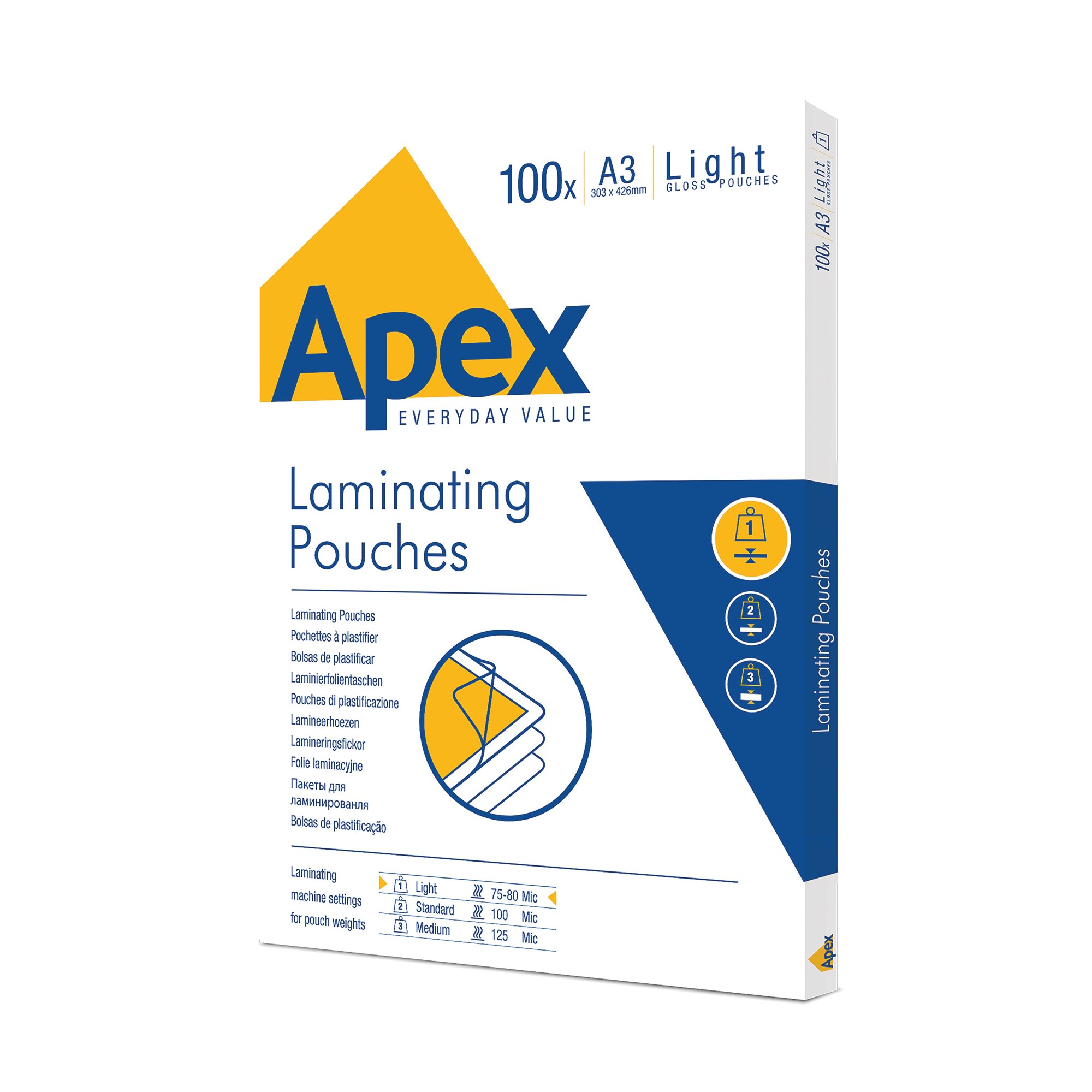 Fellowes Apex A3 Light Duty Laminating Pouches Clear (Pack of 100) 6001901