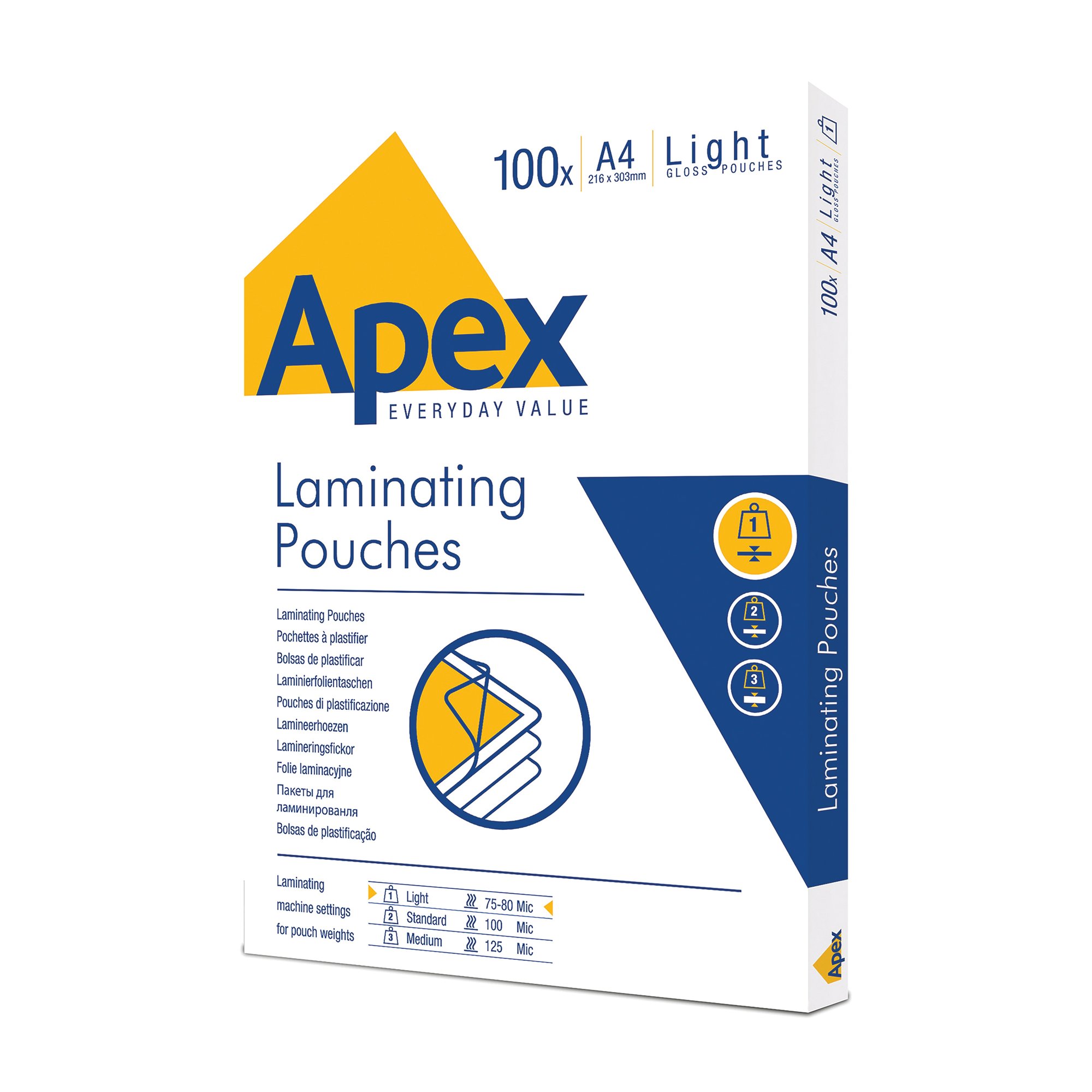 Fellowes Apex A4 Light Duty Laminating Pouches Clear (Pack of 100) 6003201