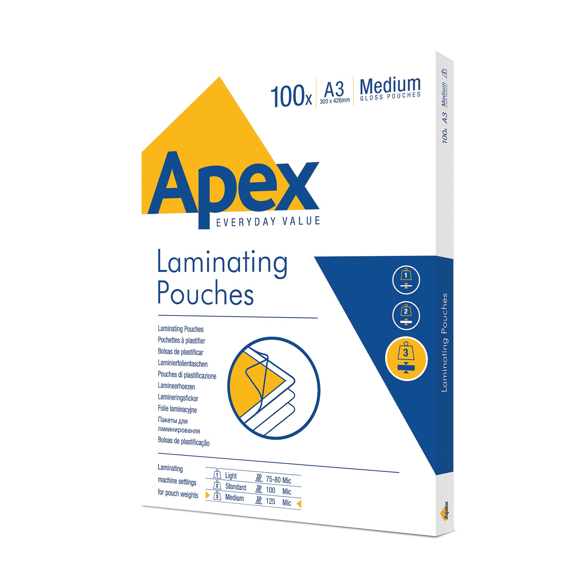 Fellowes Apex A3 Medium Laminating Pouches Clear (Pack of 100) 6003401