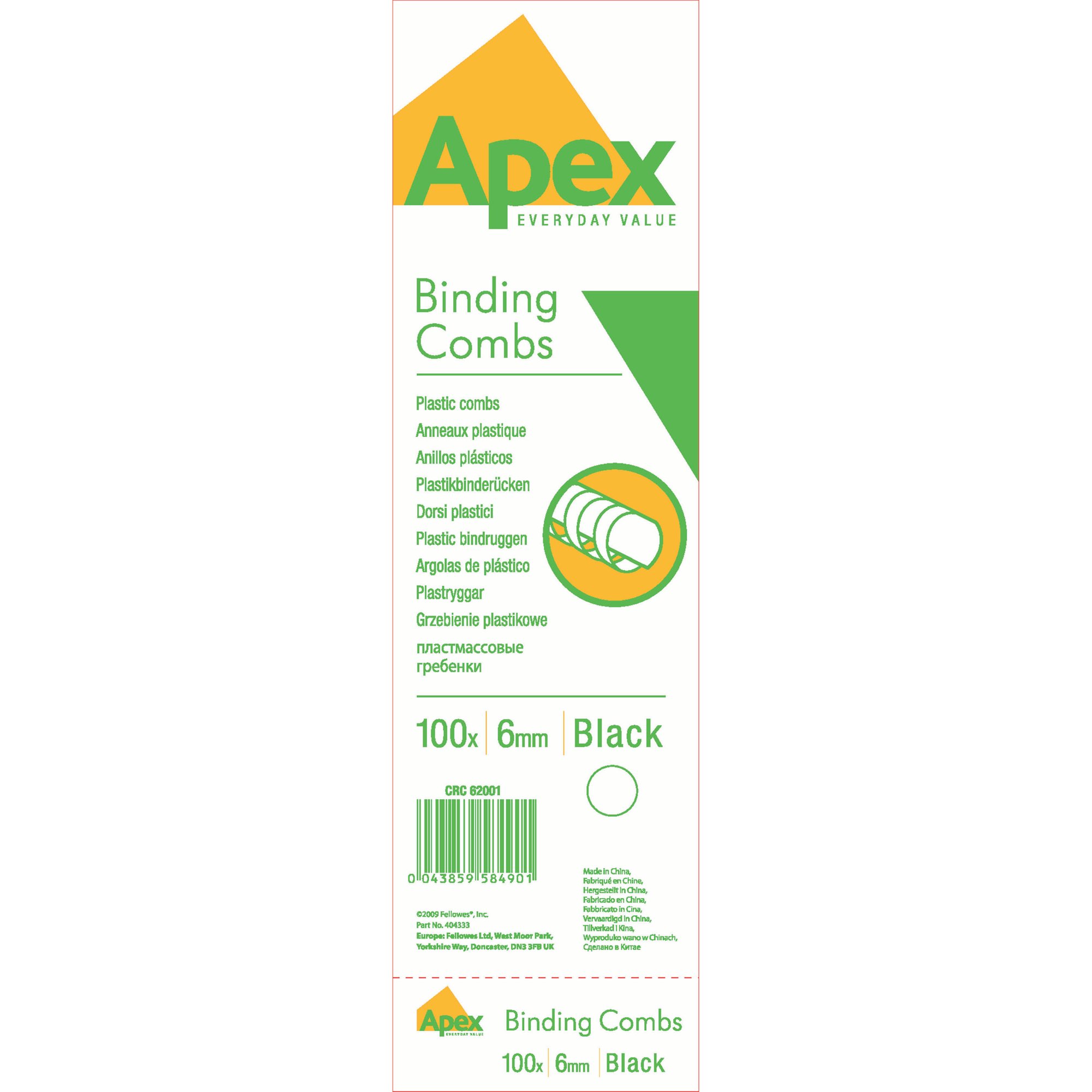 Fellowes Apex Plastic Binding Combs 6mm Black (Pack of 100) 6200102