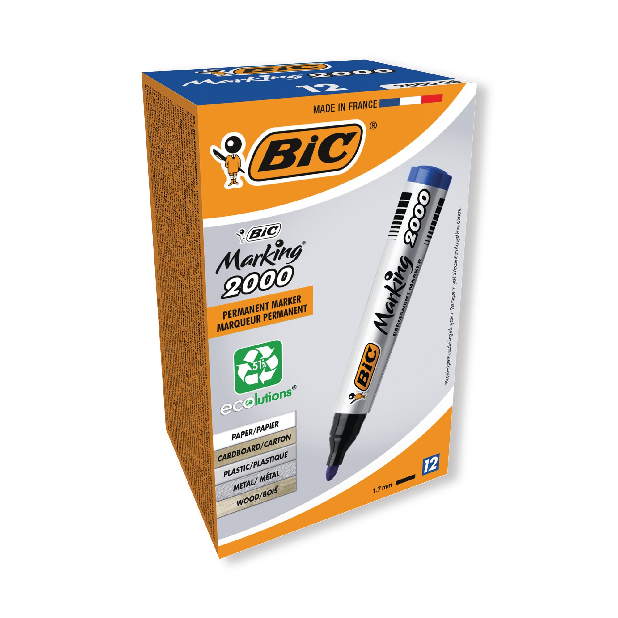 Bic 2000 Permanent Marker Bullet Tip Blue (Pack of 12) 8209143
