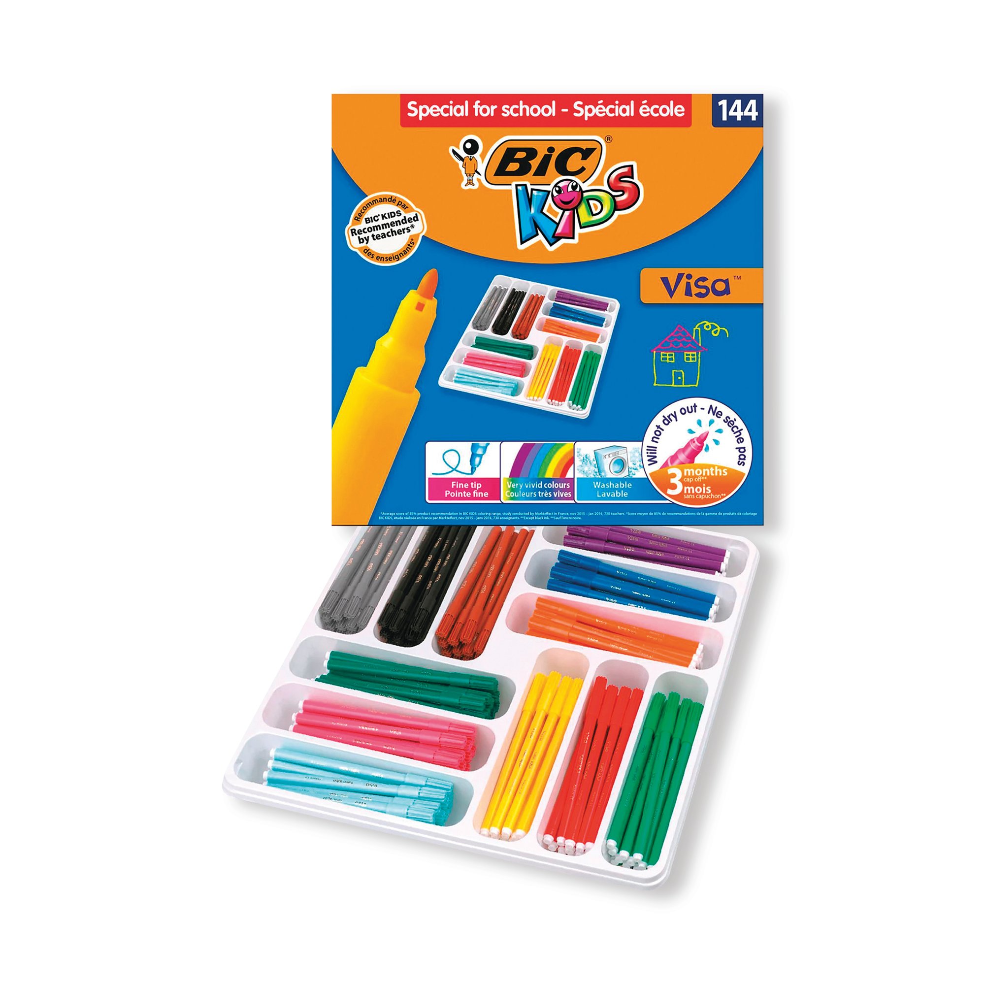Bic Kids Visa Felt Tip Pens Fine Tip Assorted (Pack of 144) 887838