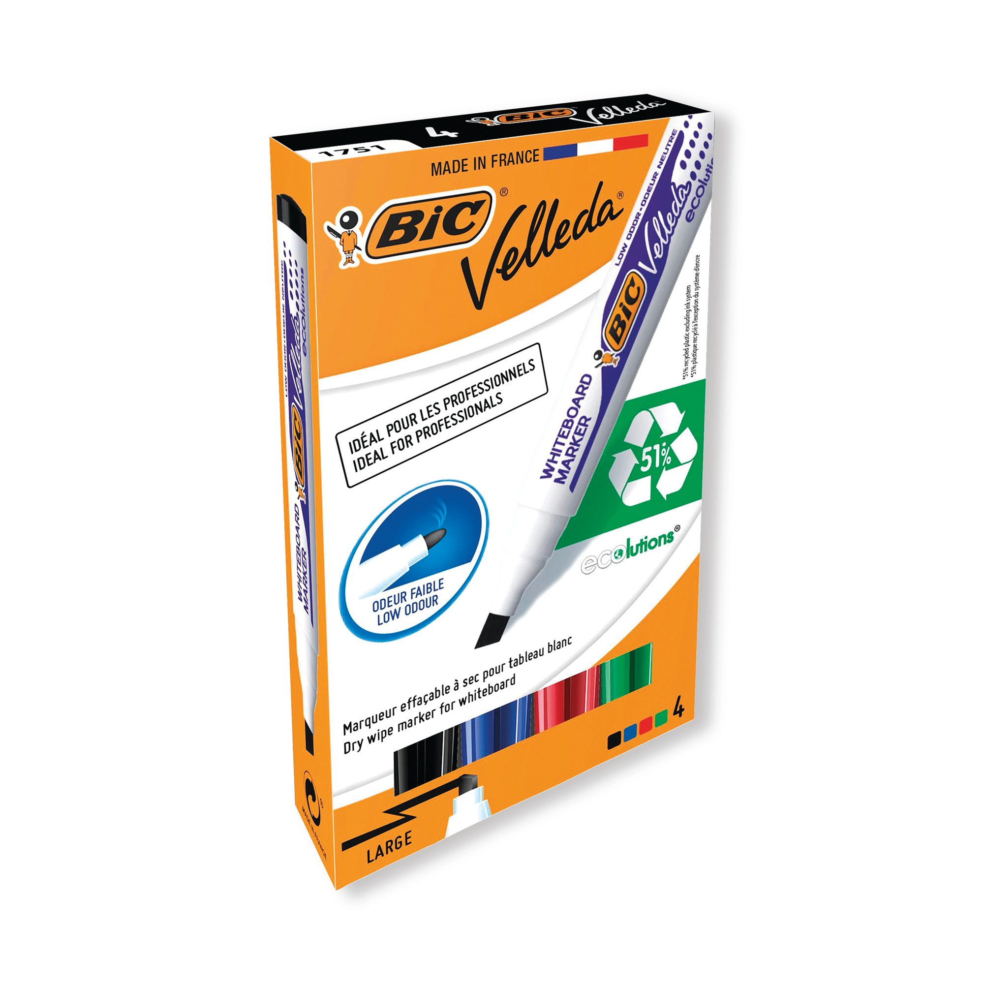 Bic Velleda 1751 Drywipe Marker Assorted (Pack of 4) 1199001754