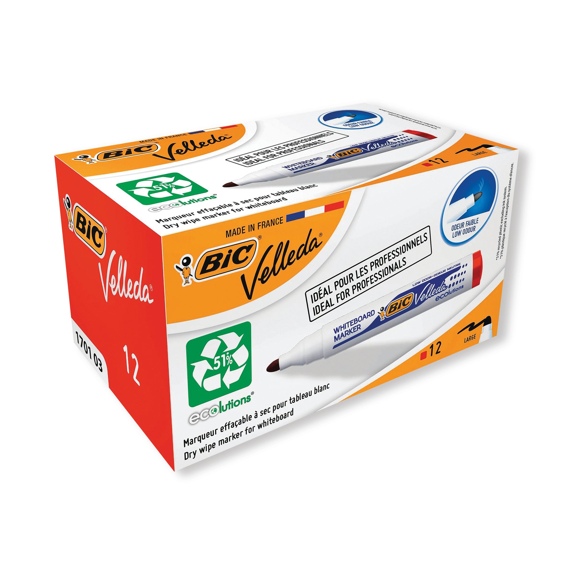 Bic Velleda 1701 Drywipe Marker Bullet Tip Red (Pack of 12) 1199170103