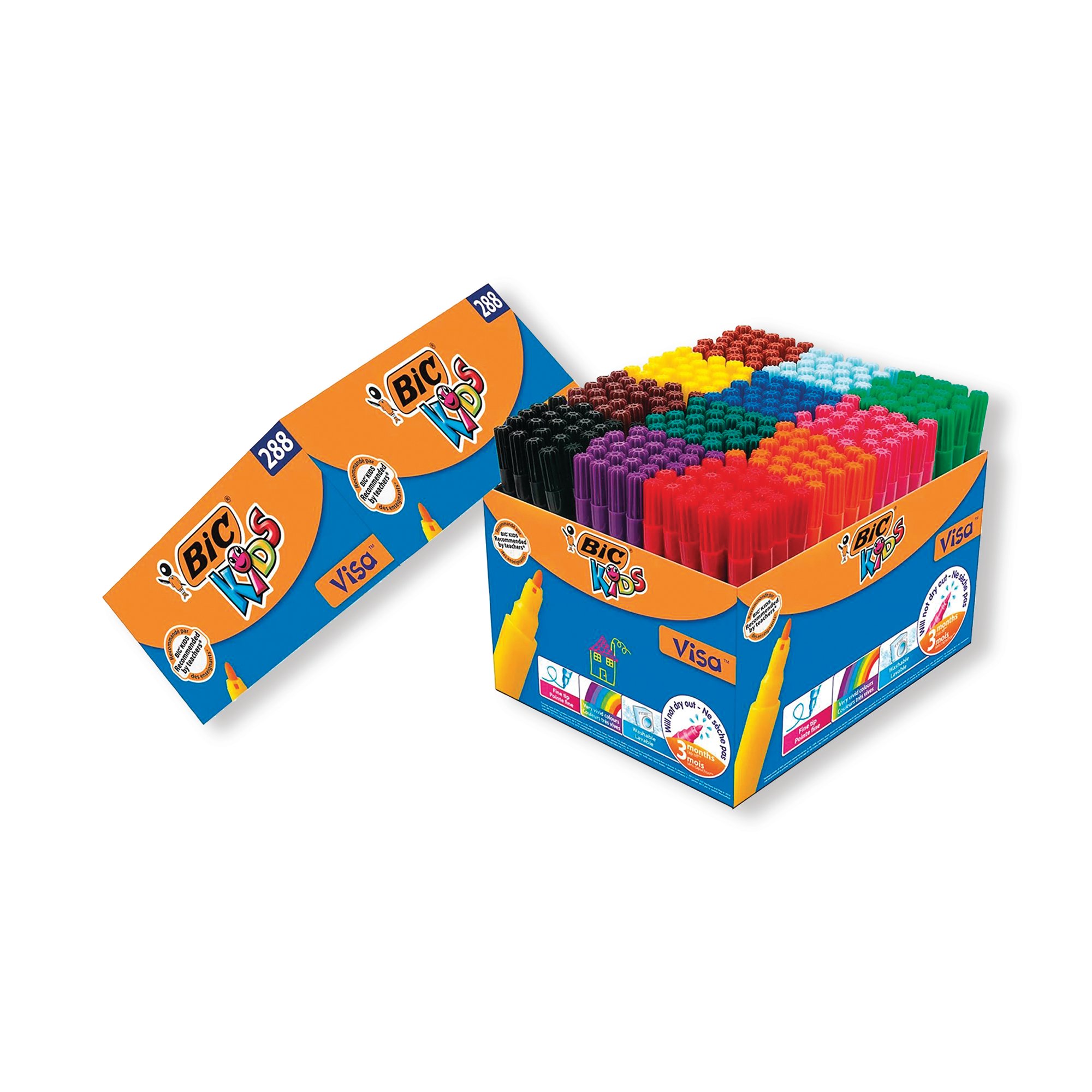 Bic Kids Visa Felt Tip Pens Fine Tip Assorted (Pack of 288) 897099