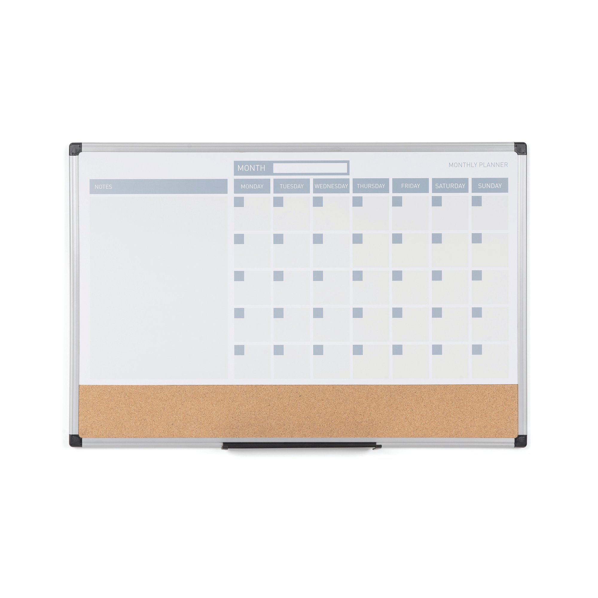 Bi-Office Maya 3-In-1 Magnetic Month Planner Lacquered Steel/Cork 90x60cm MB0707186P