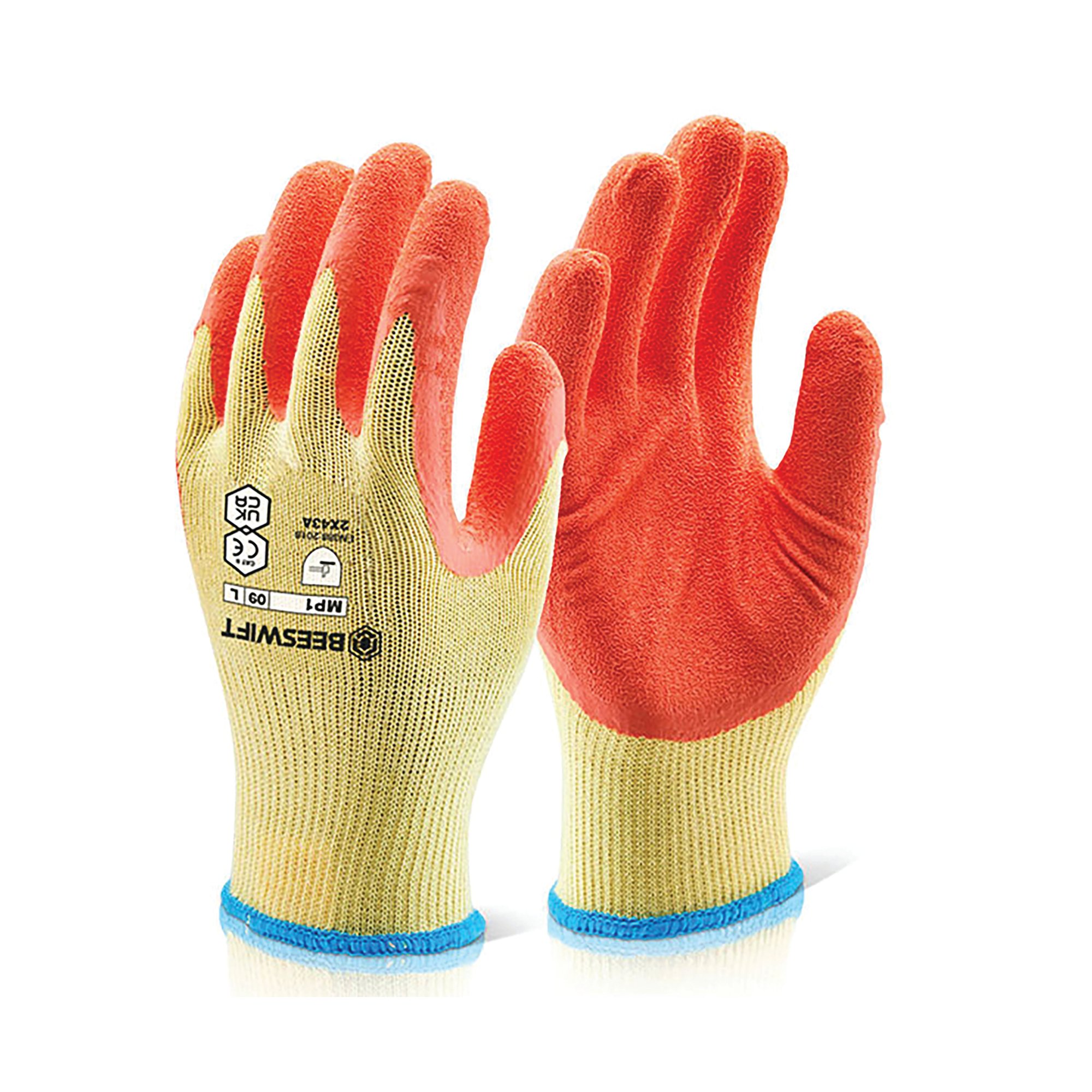 Beeswift Multipurpose Gloves Latex Coated Palm Large Orange/Yellow 1 Pair MP1ORL