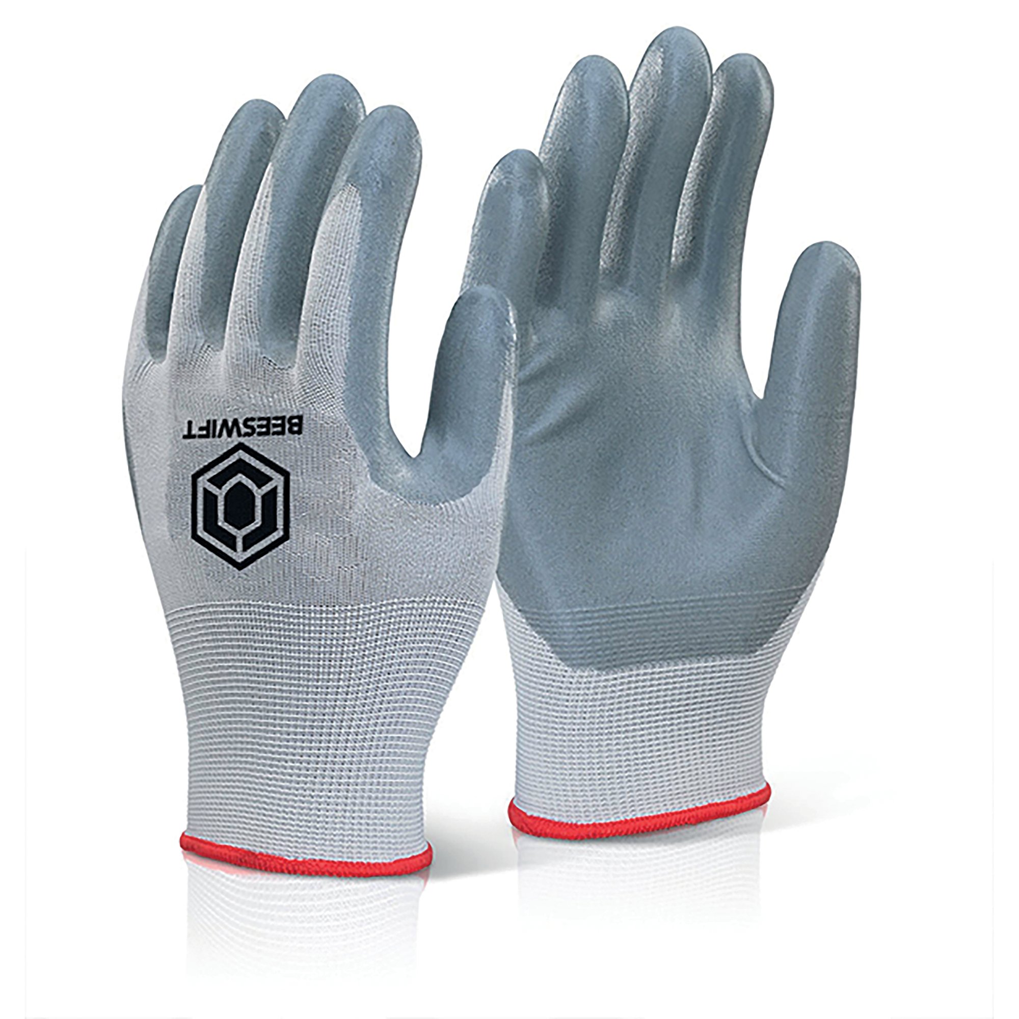 Beeswift Nitrile Foam Polyester Gloves Grey Medium (Pack of 10) EC6NGYM