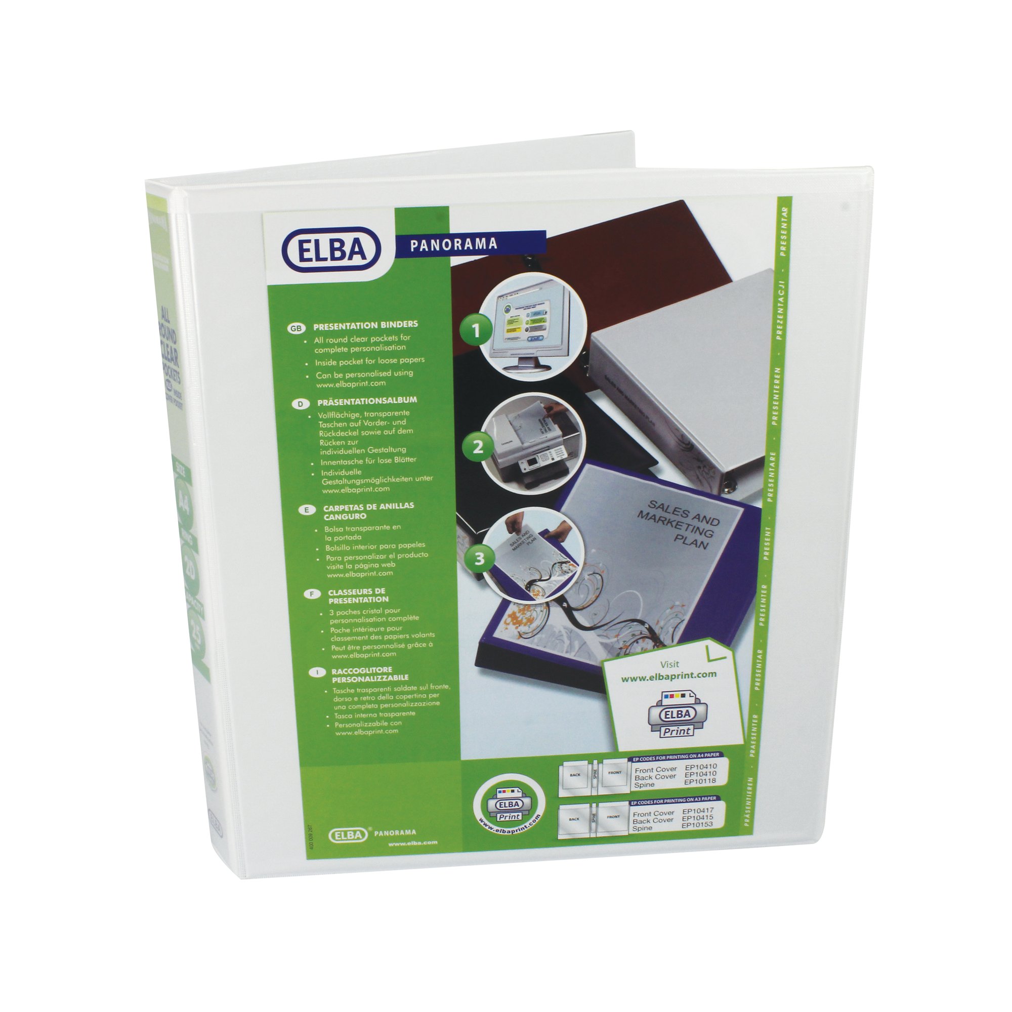 Elba Panorama 25mm 2 D-Ring Presentation Binder A4 White (6 Pack) 400008413