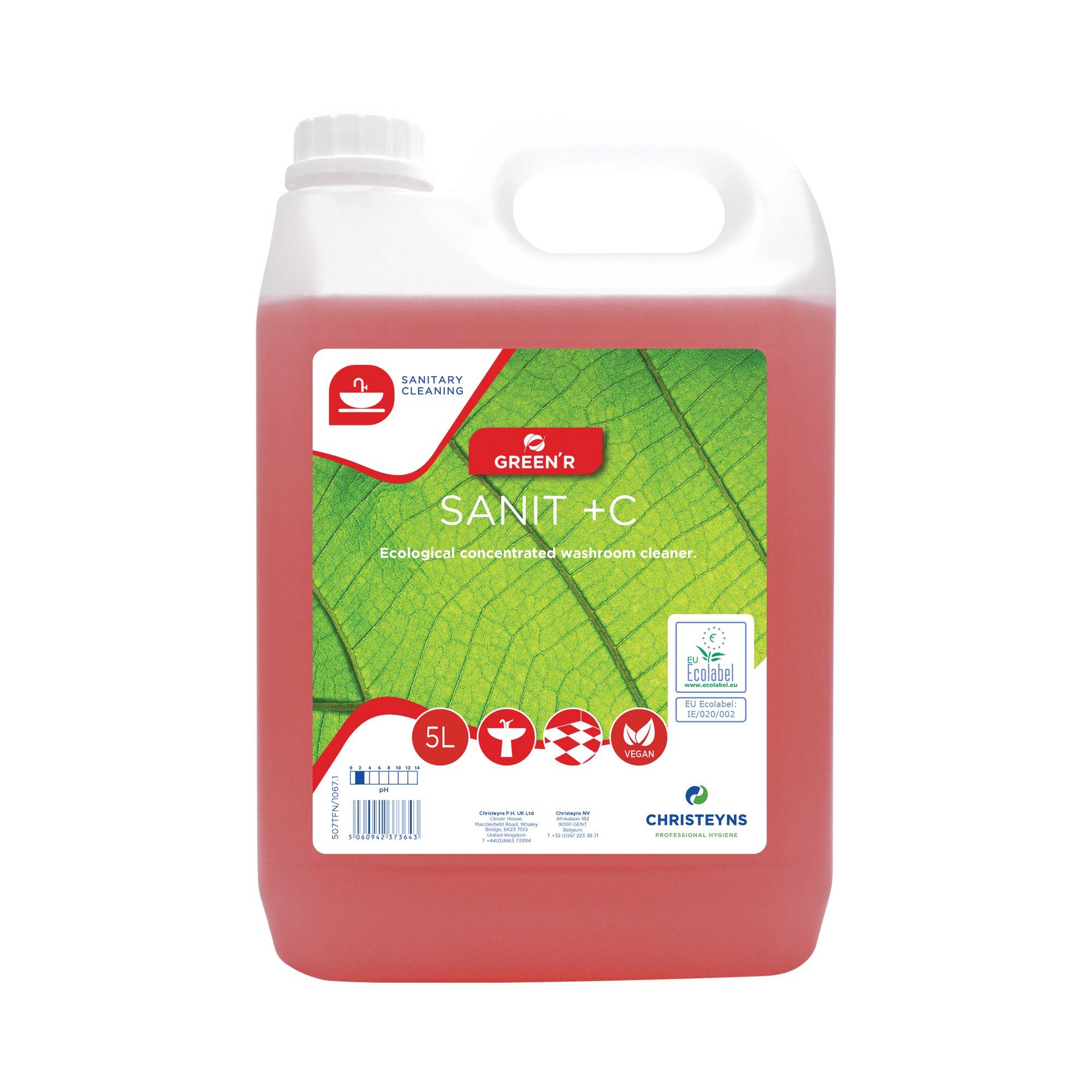 Christeyns Green'r Sanit +C Ecological Concentrated Washroom Cleaner 5 Litre (Pack of 2) 507G