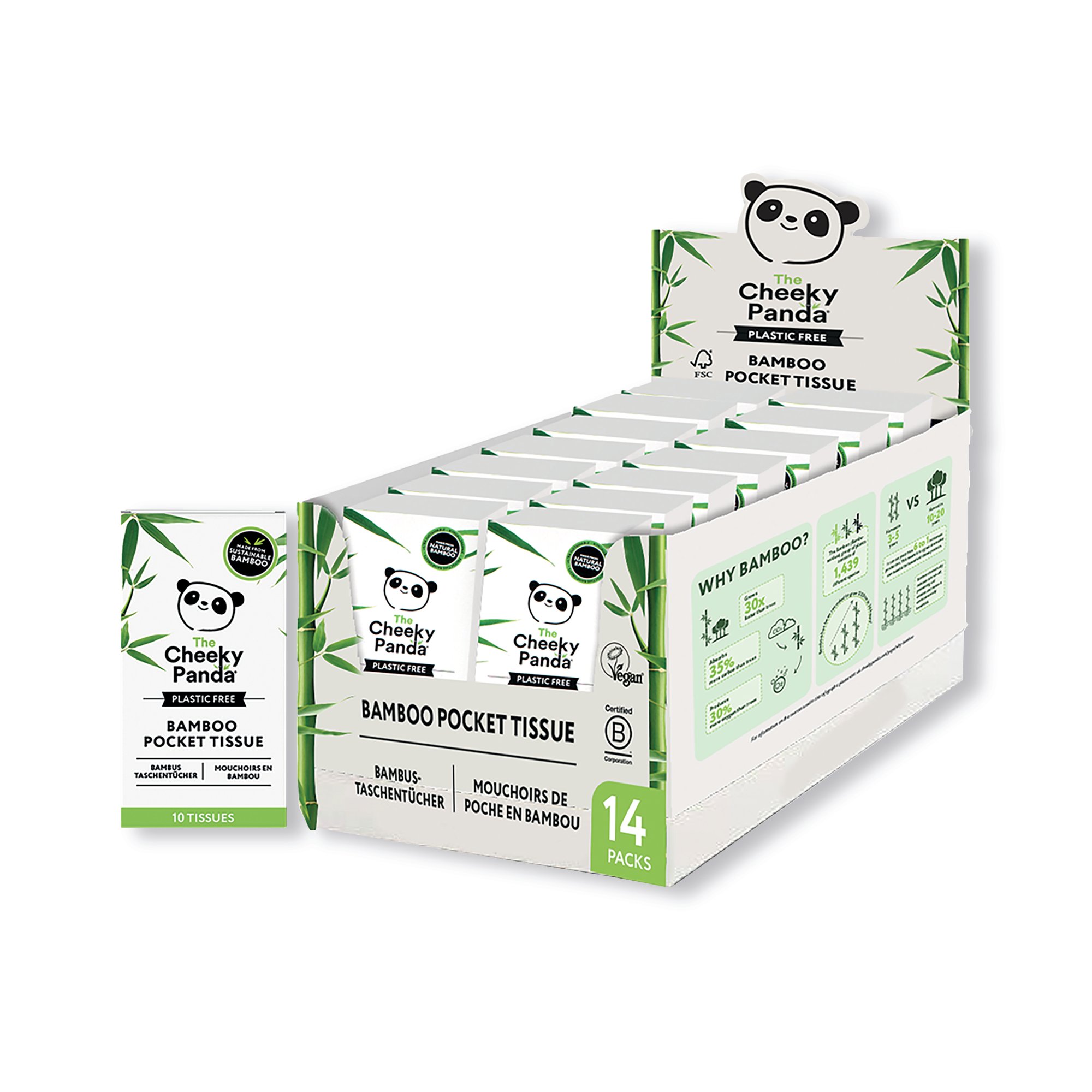 Cheeky Panda Plastic Free Pocket Tissues x10 (Pack of 14) PFPOCKT14
