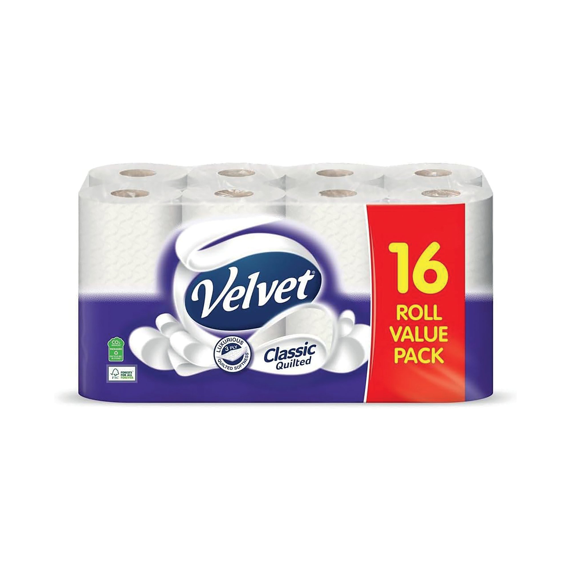 Velvet Classic Quilted Toilet Roll 3 Ply (Pack of 16) 1102202