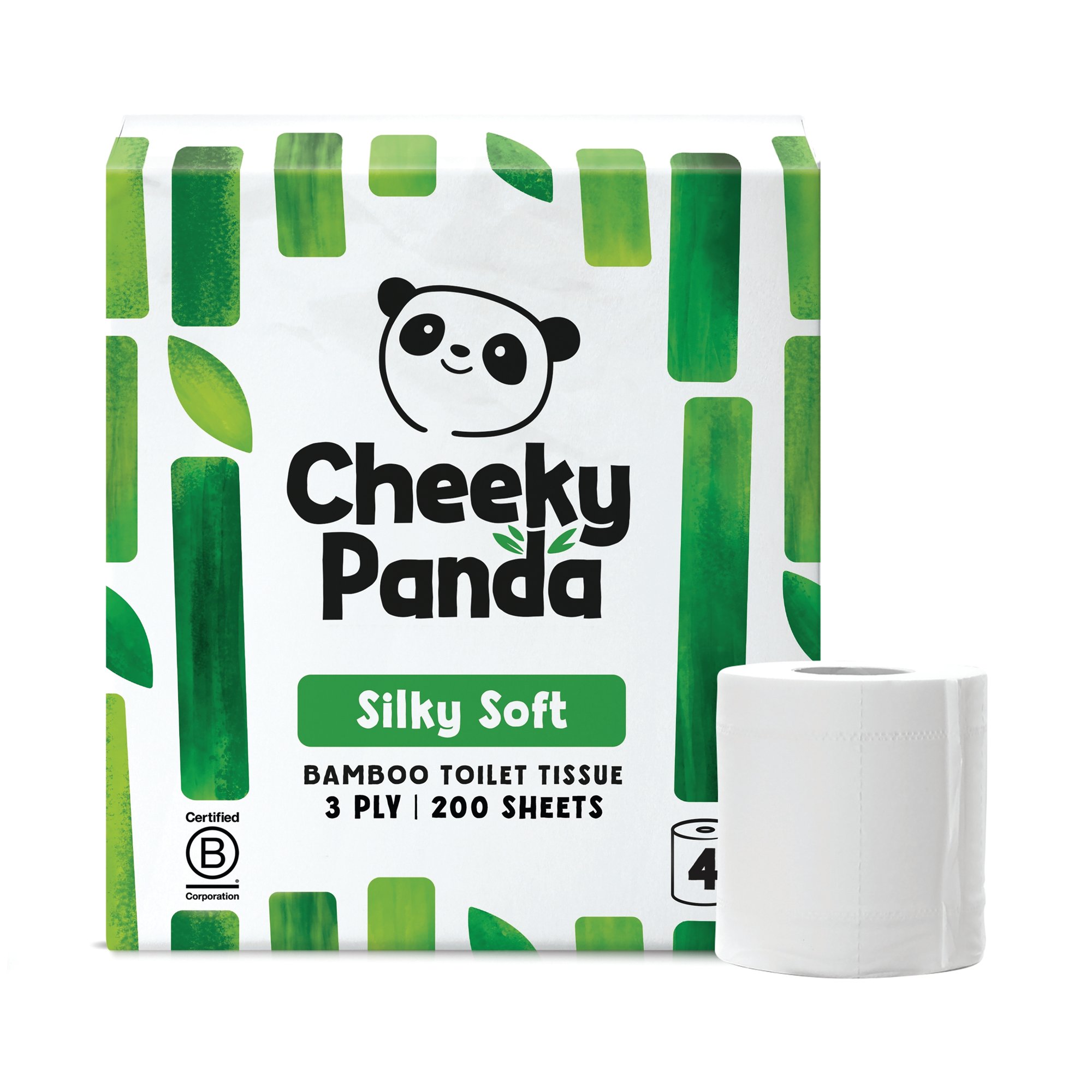 Cheeky Panda 3-Ply Silky Soft Toilet Tissue 200 Sheets 4 Rolls per Pack (Pack of 6) 1102181