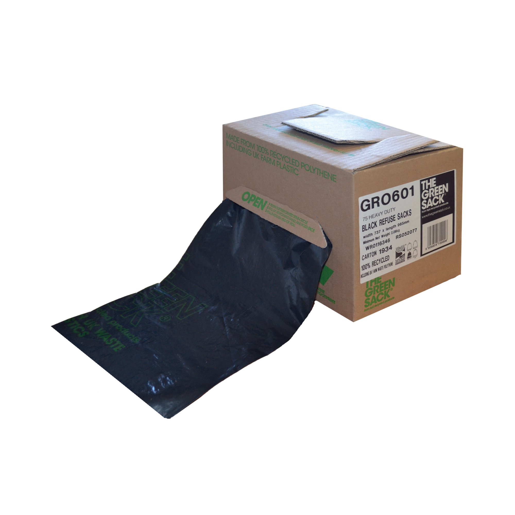 Greensack Heavy Duty Refuse Bag in Dispenser Black (Pack of 75) GRO601
