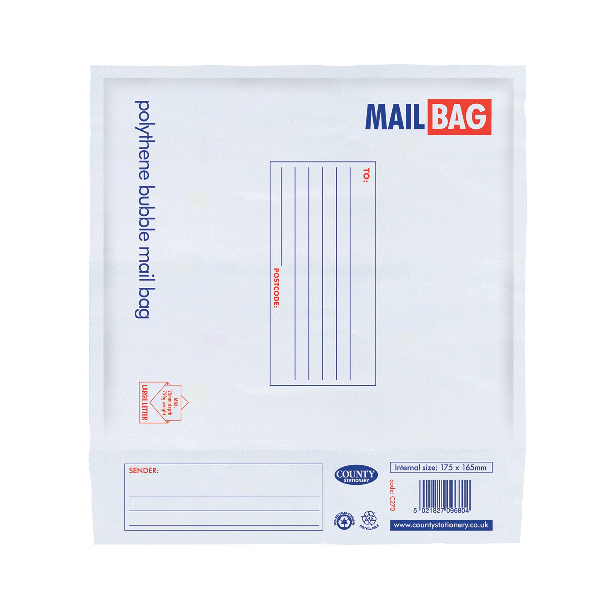 County Stationery Polt Bubble Mail Bag 175x165mm Pack of 10 C270