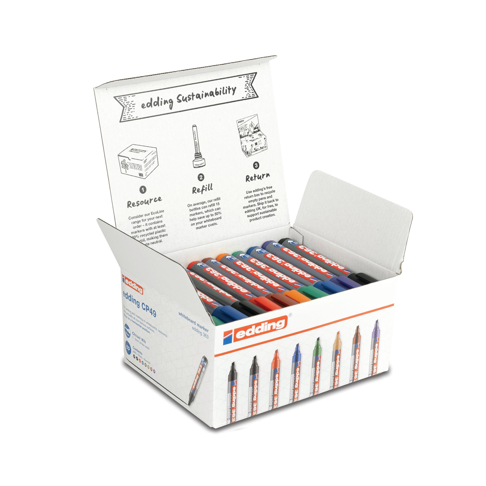 Edding Boardmarker 363 Whiteboard Markers Assorted (Pack of 50) 4-CP49