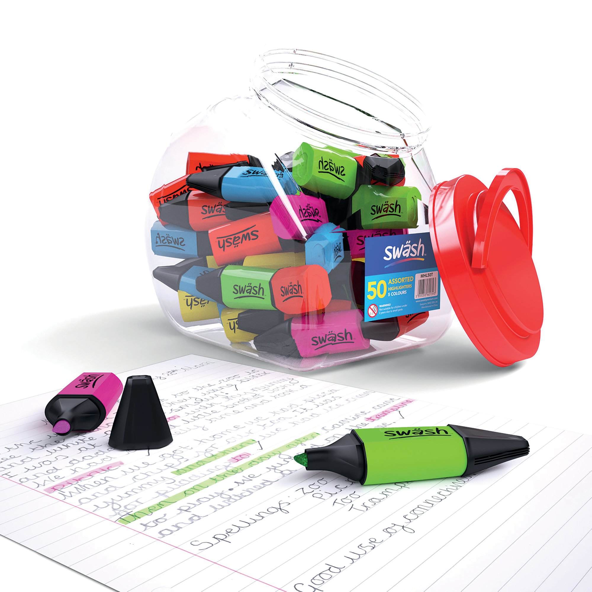 Swash Mini Highlighters in Screw Top Tub Assorted (Pack of 50) MHL50T