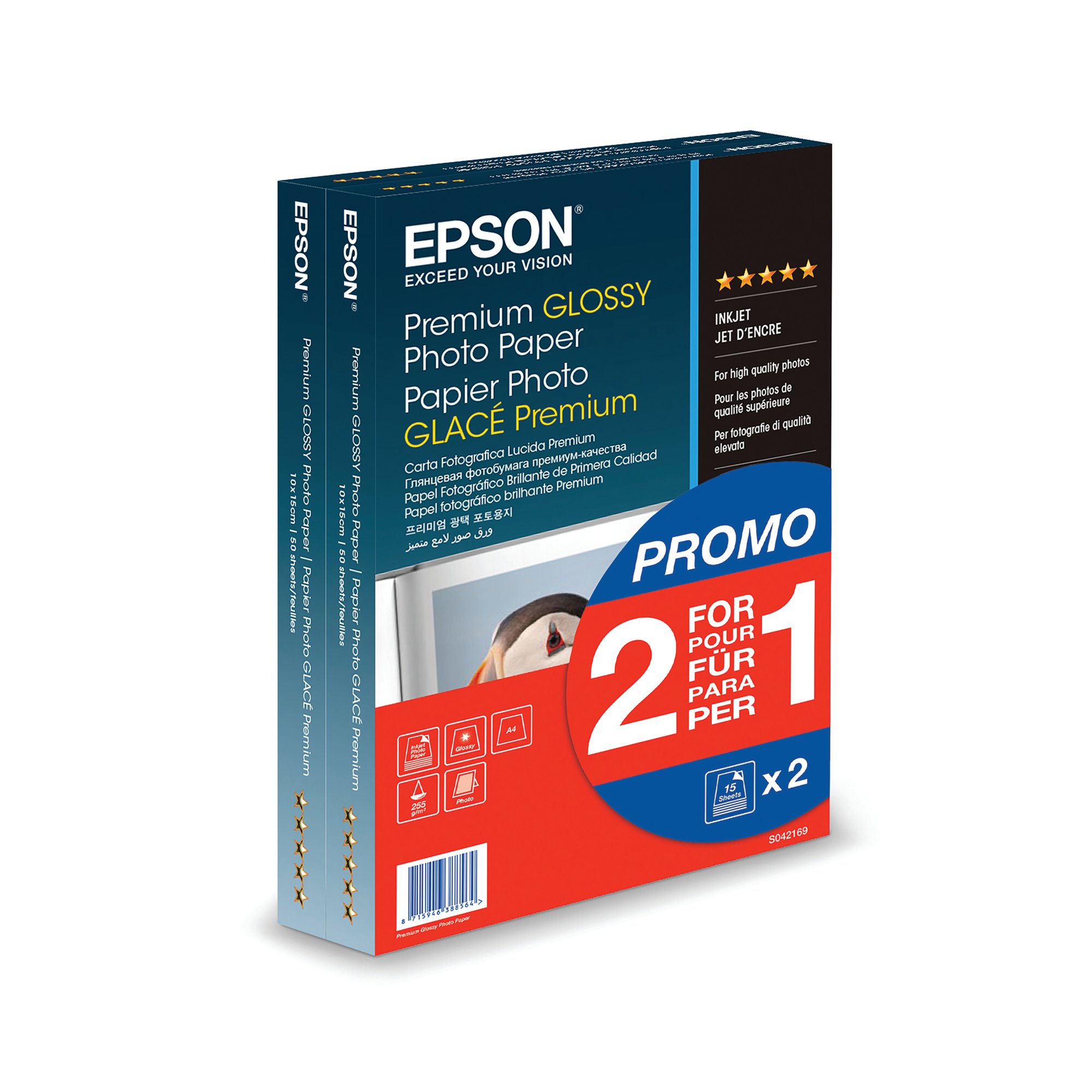 Epson Premium Glossy Photo Paper 100x150mm 255gsm 2-for-1 (Pack of 40 + 40 Free) C13S042167