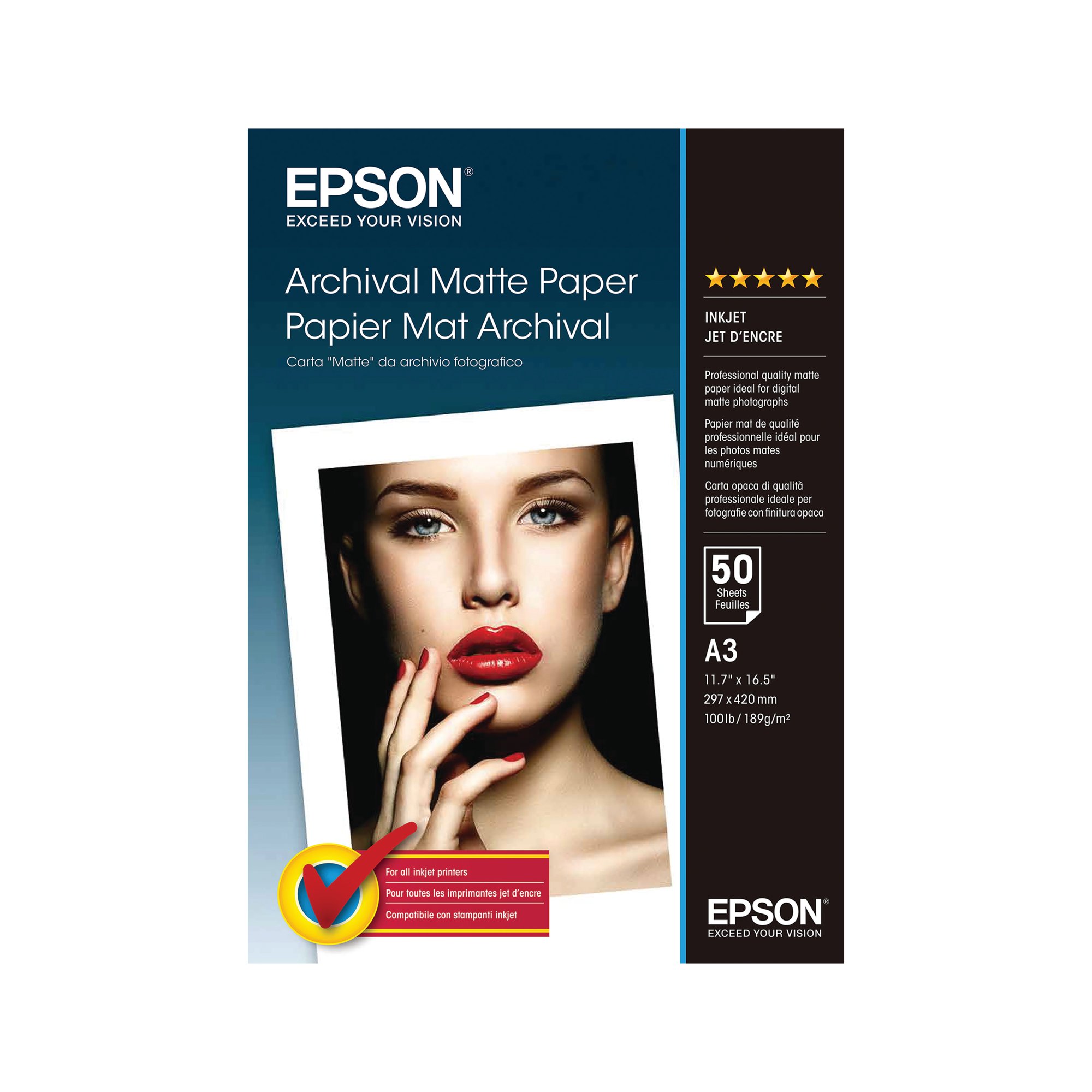 Epson Archival Matte Paper A3 189gsm (Pack of 50) C13S041344