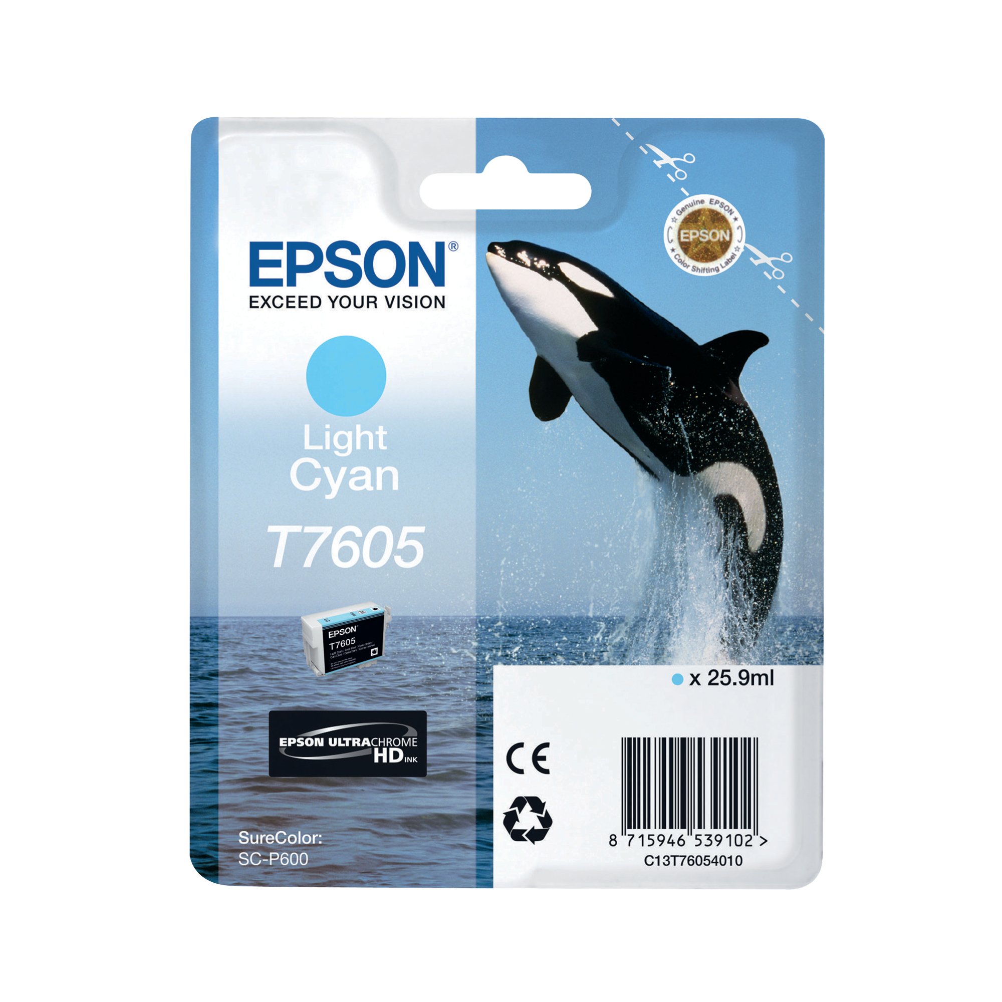 Epson T7605 Killer Whale UltraChrome HD Ink Cartridge Light Cyan C13T76054010