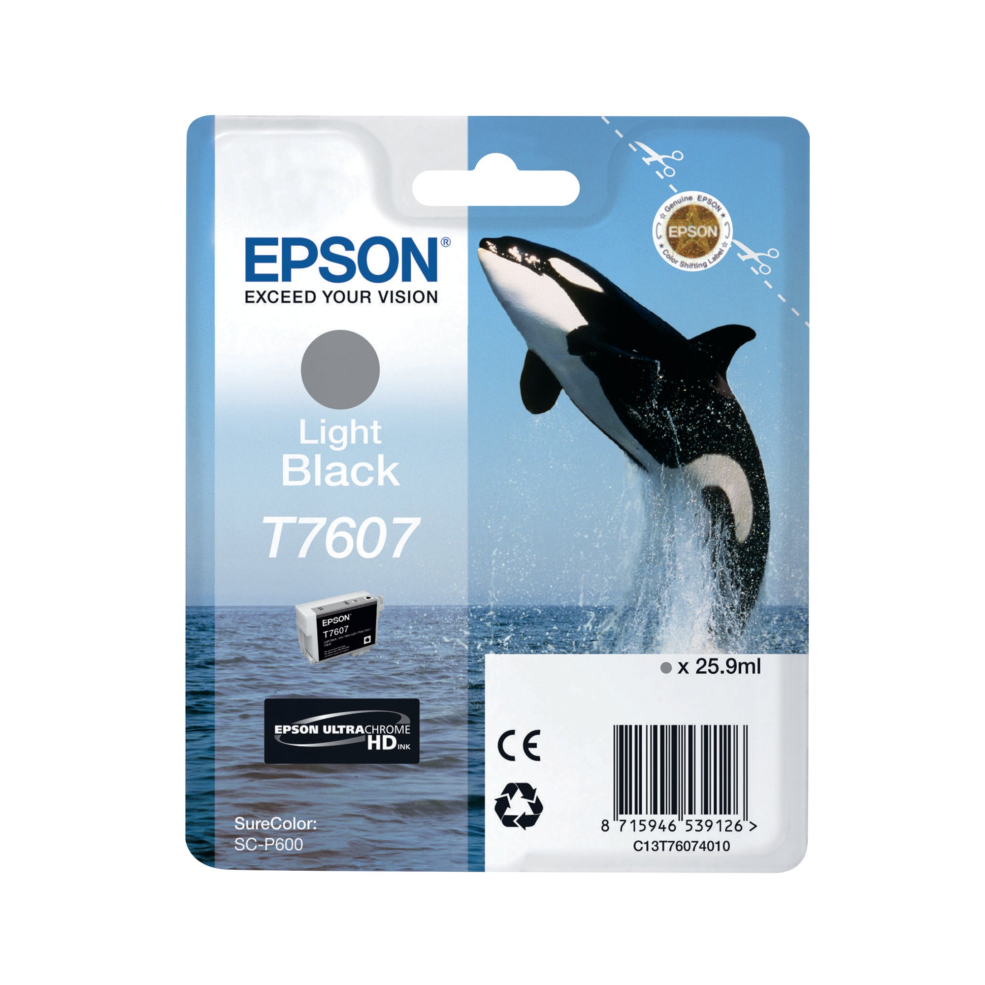 Epson T7607 Killer Whale UltraChrome HD Ink Cartridge Light Black C13T76074010