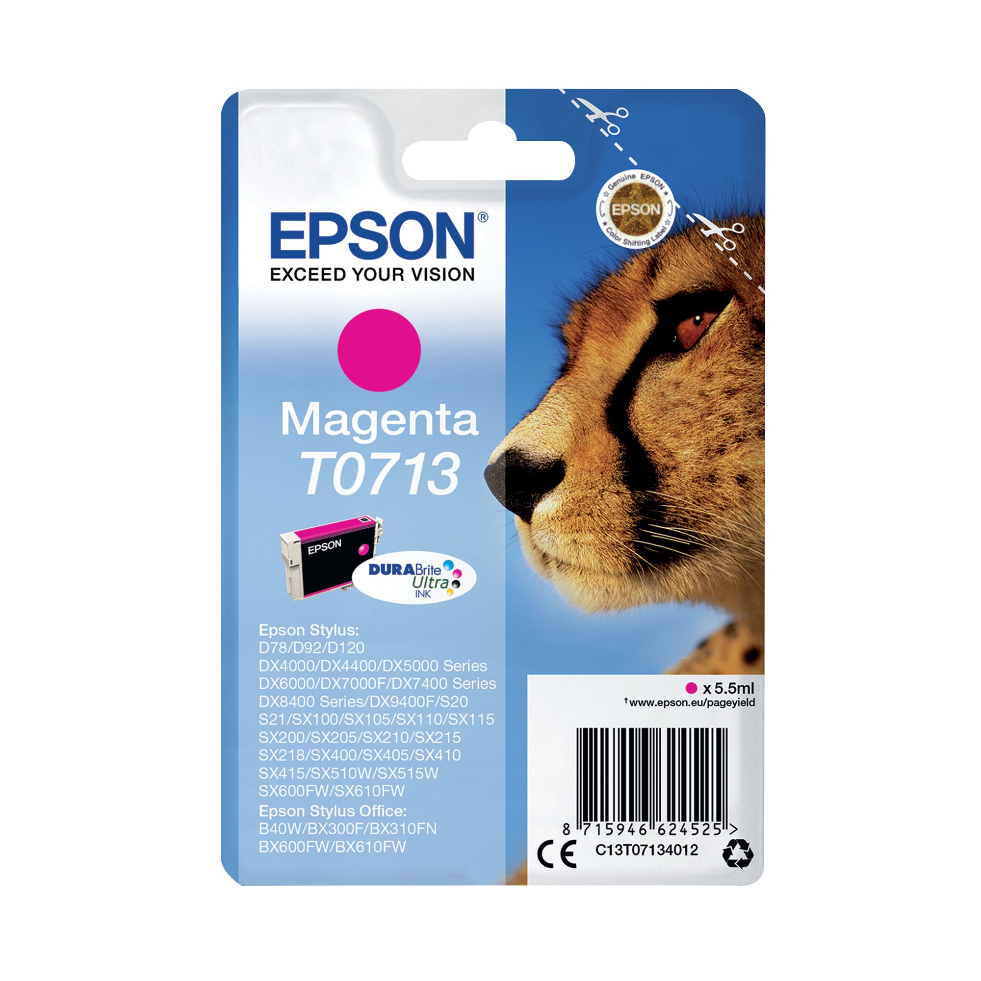 Epson T0713 Cheetah DURABrite Ultra Ink Cartridge Magenta C13T07134012
