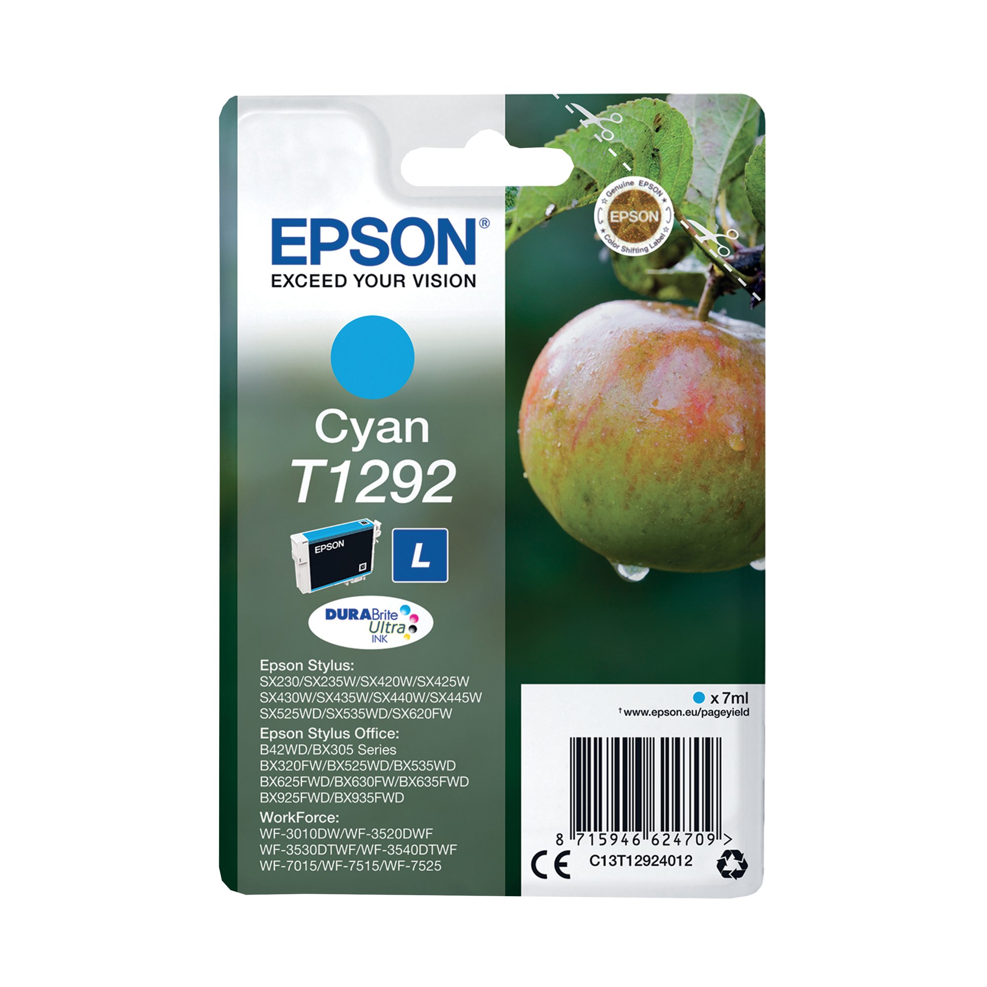 Epson T1292 Apple DURABrite Ultra Ink Cartridge Cyan C13T12924012