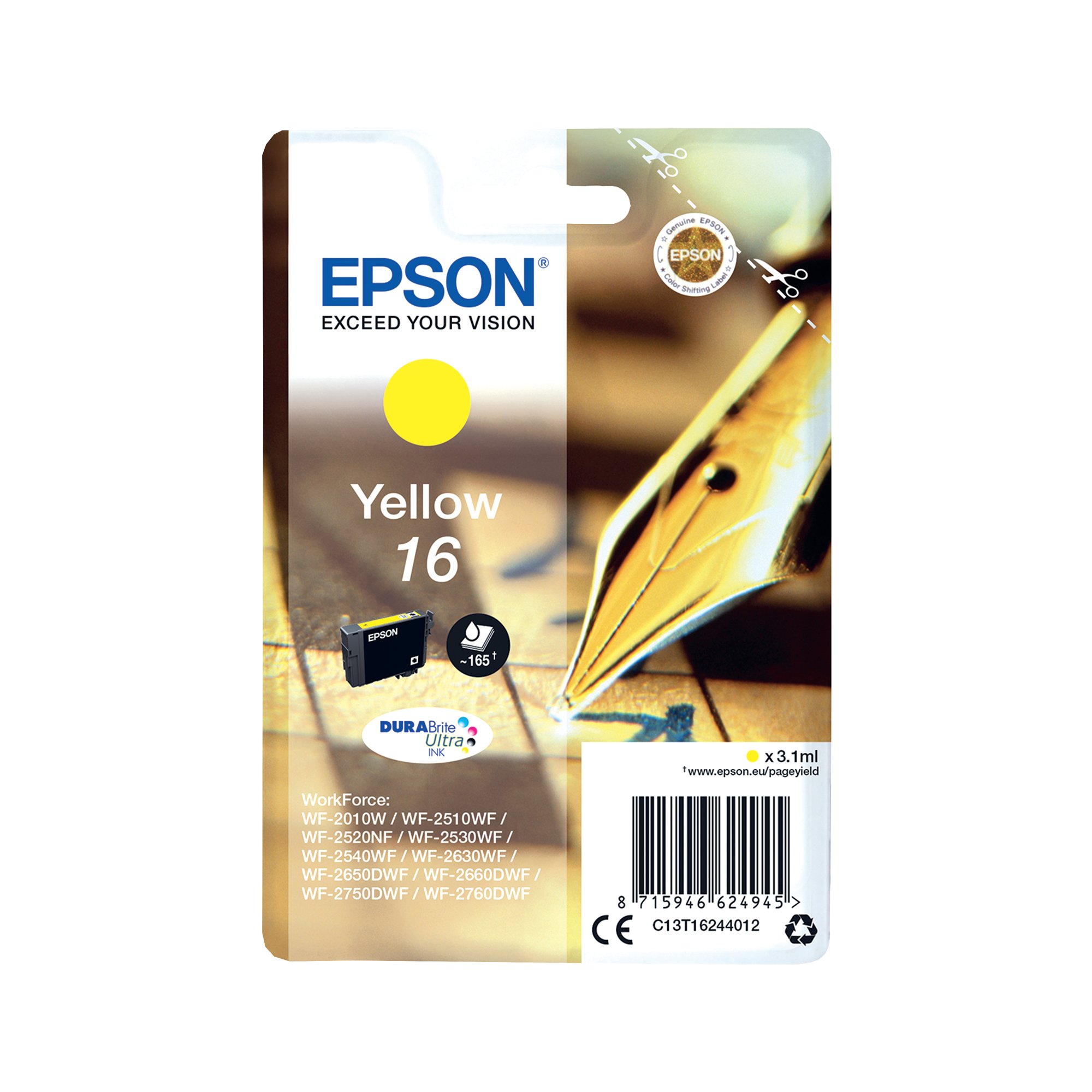 Epson 16 Pen and Crossword DURABrite Ultra Ink Cartridge Yellow C13T16244012