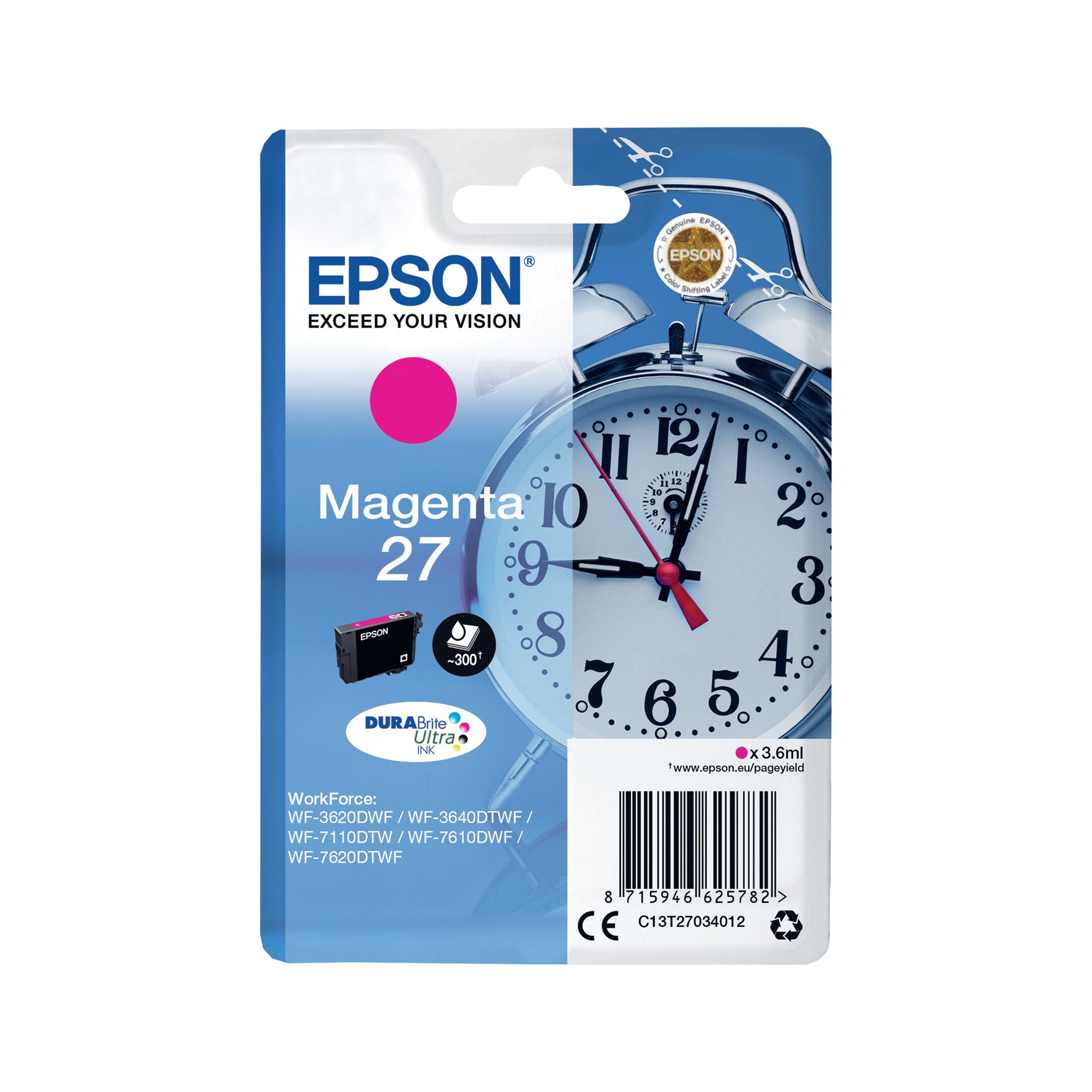 Epson 27 Alarm Clock DURABrite Ultra Ink Cartridge Magenta C13T27034012
