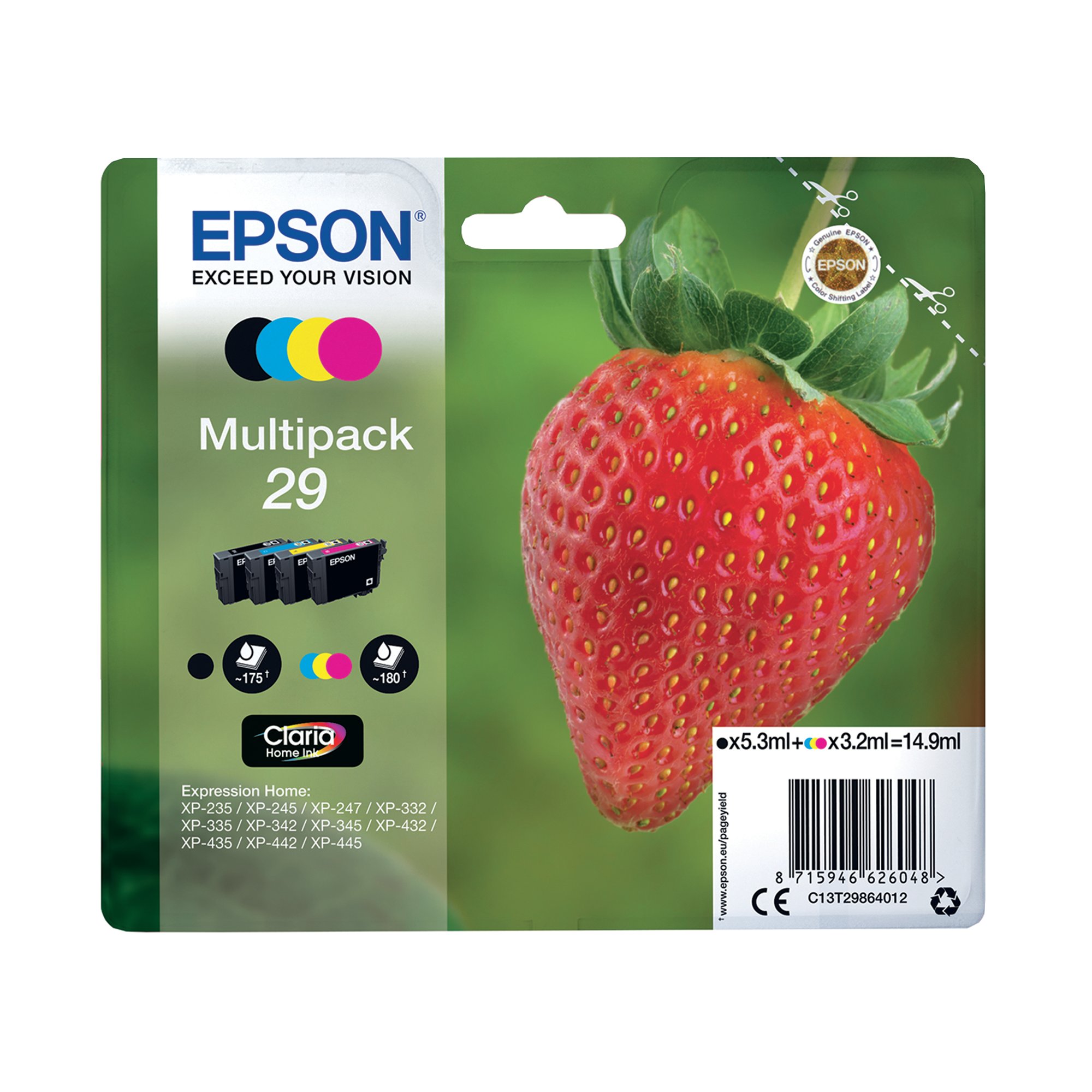 Epson 29 Strawberry Claria Home Ink Cartridge CMYK Multipack C13T29864012