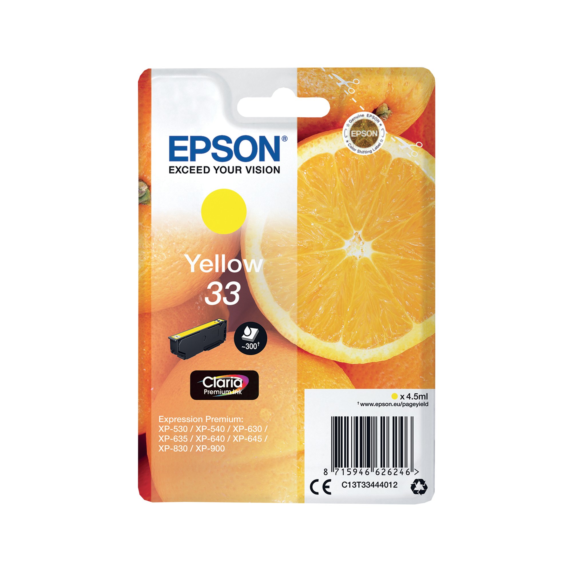 Epson 33 Oranges Ink Cartridge Yellow C13T33444012