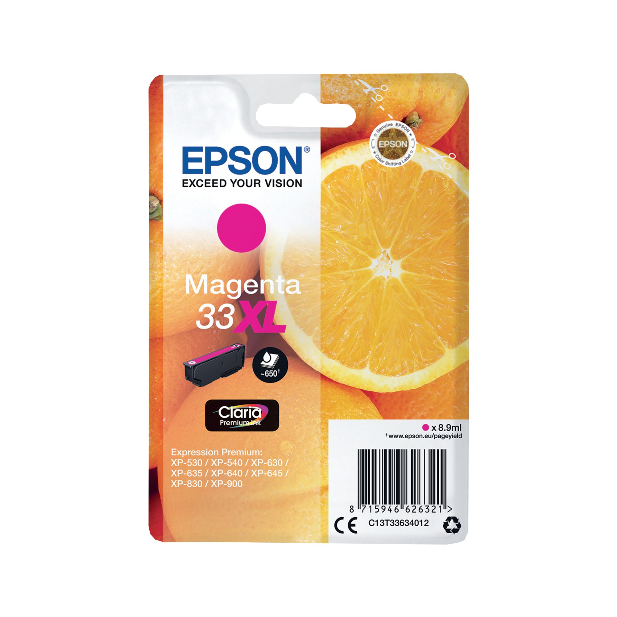 Epson 33XL Oranges Ink Cartridge High Yield Magenta C13T33634012
