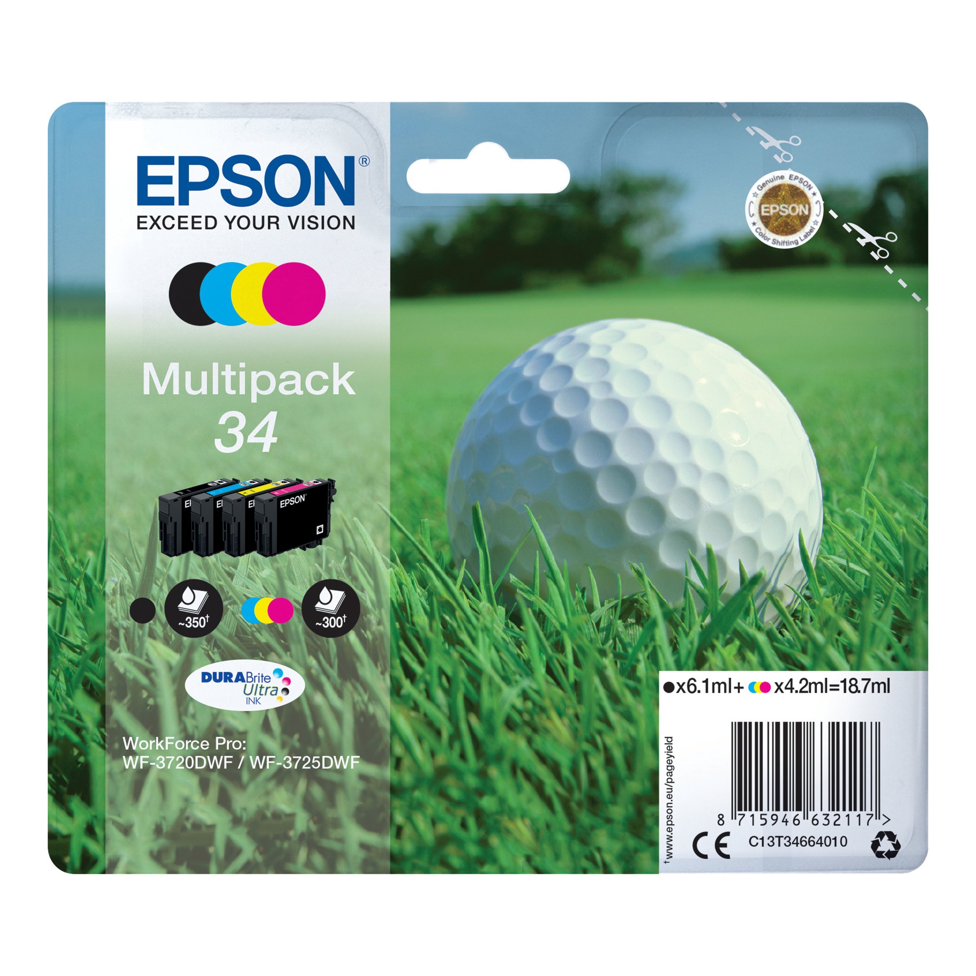 Epson 34 Golf Ball DURABrite Ultra Ink Cartridge CMYK Multipack C13T34664010