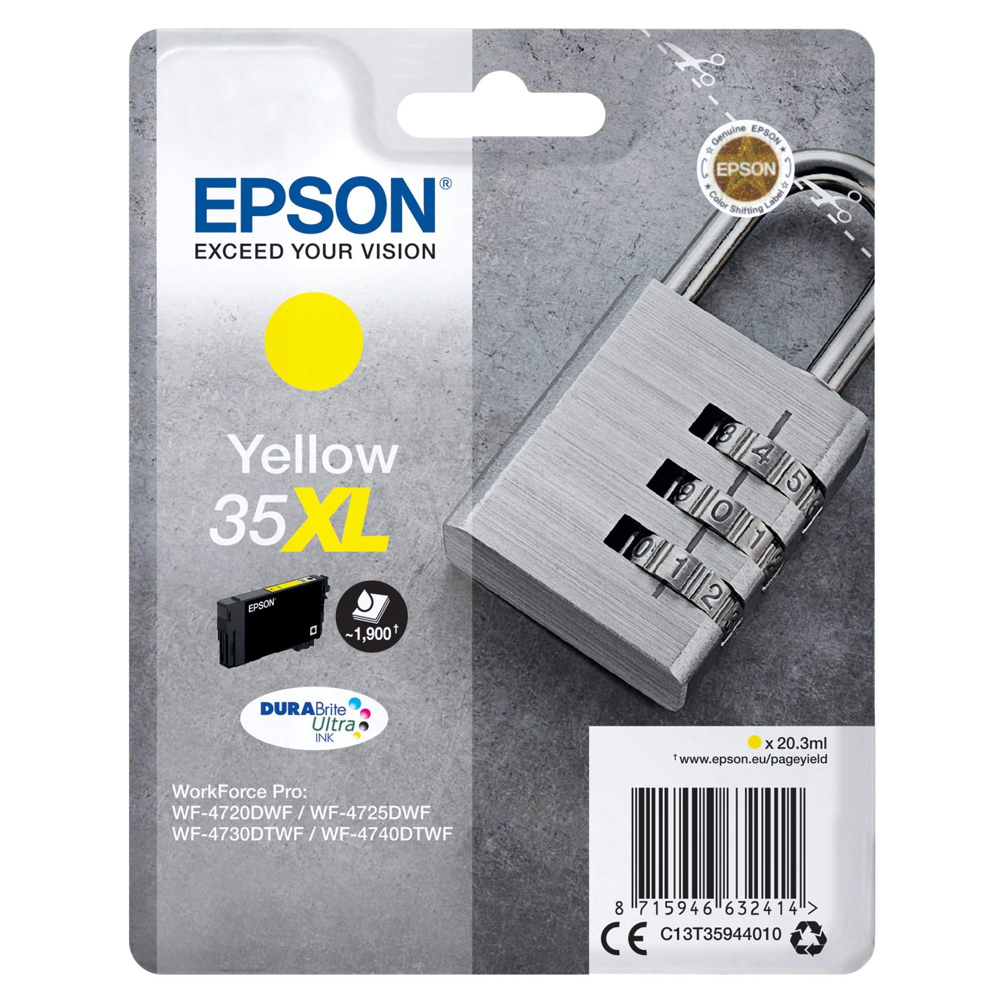 Epson 35XL Padlock DURABrite Ultra Ink Cartridge High Yield Yellow C13T35944010