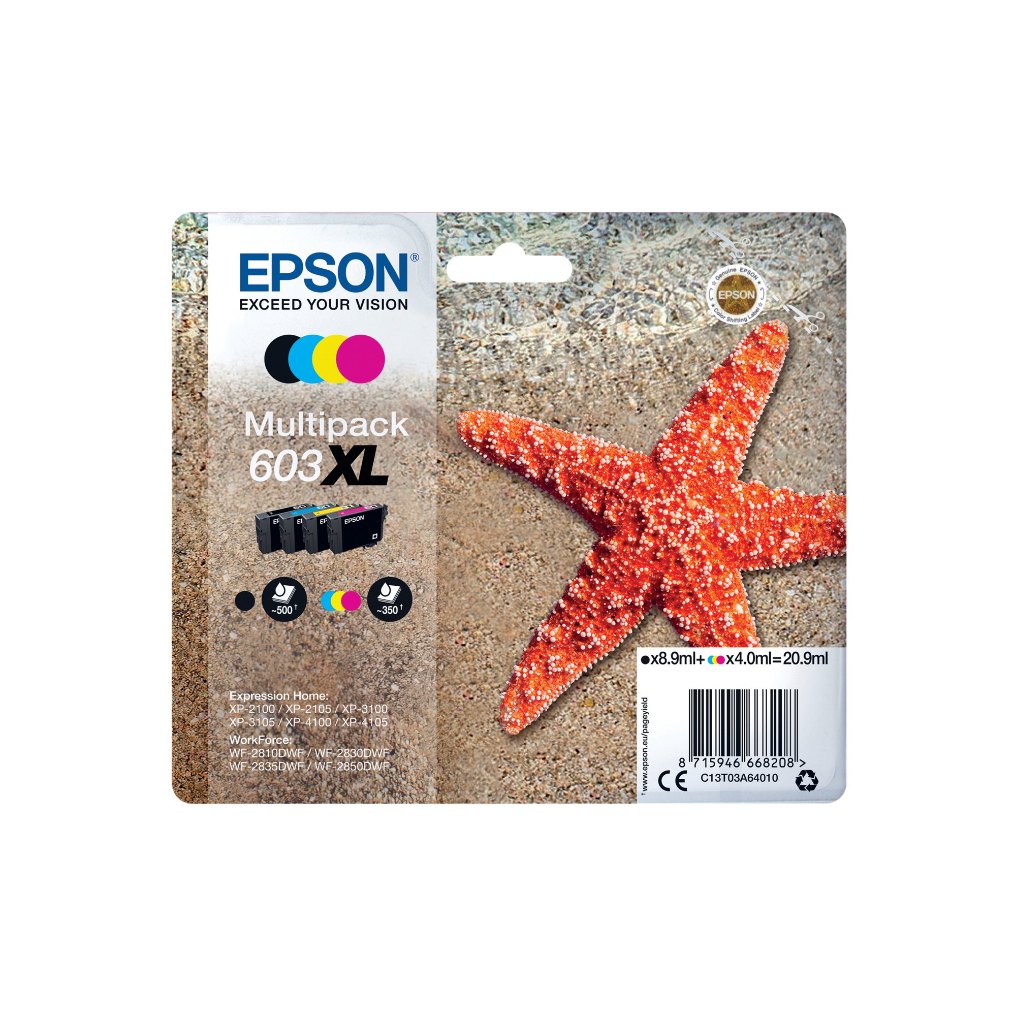 Epson 603XL Starfish Ink Cartridge High Yield CMYK Multipack C13T03A64010
