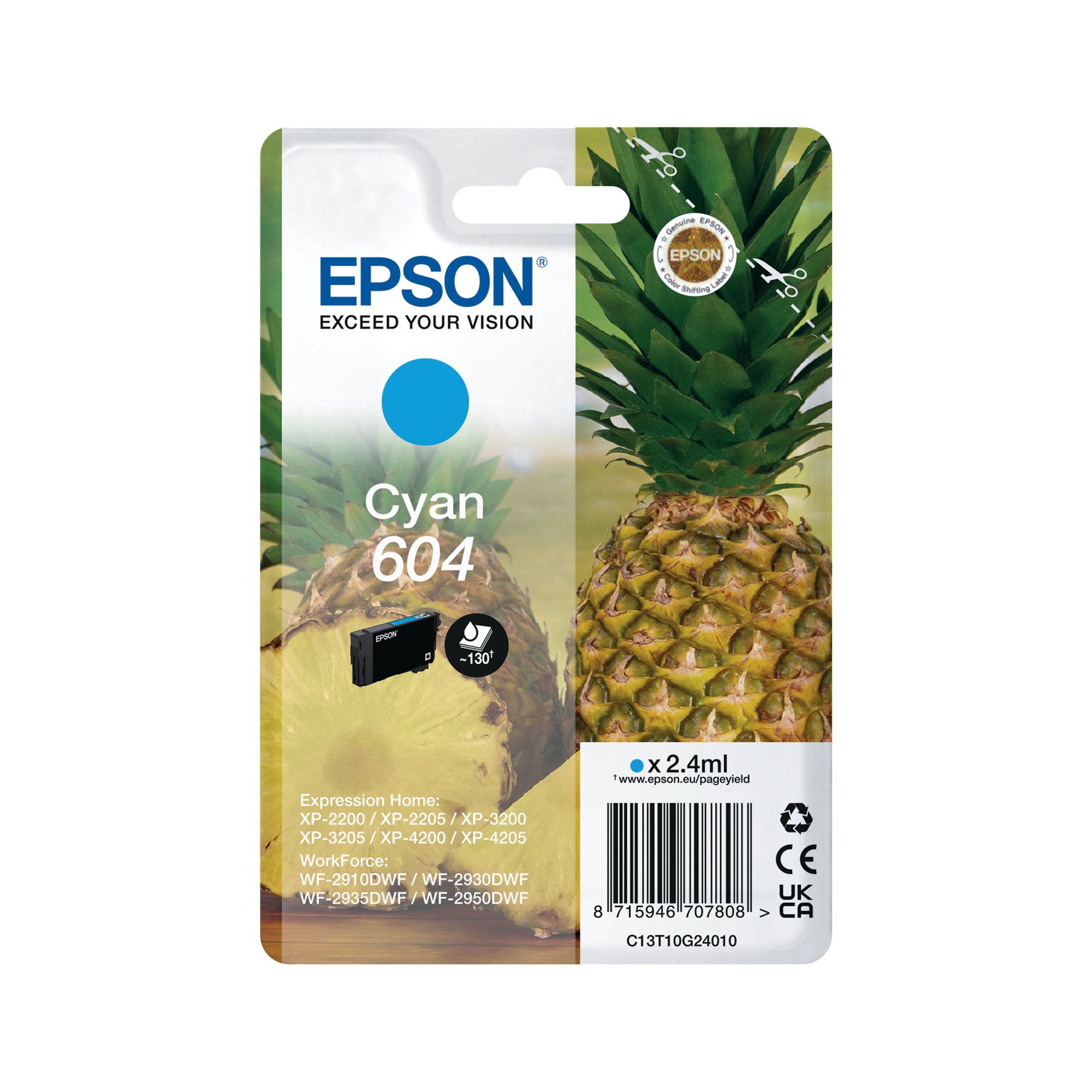 Epson 604 Pineapple Ink Cartridge Cyan C13T10G24010