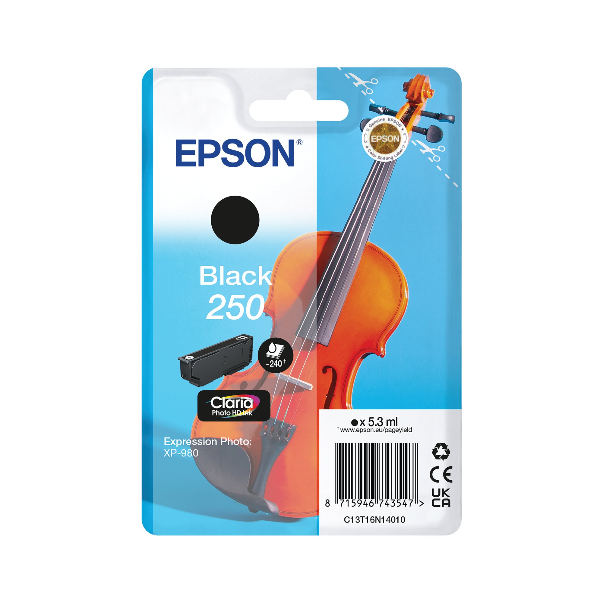 Epson 250 Violin Claria Photo HD Ink Cartridge Black C13T16N14010