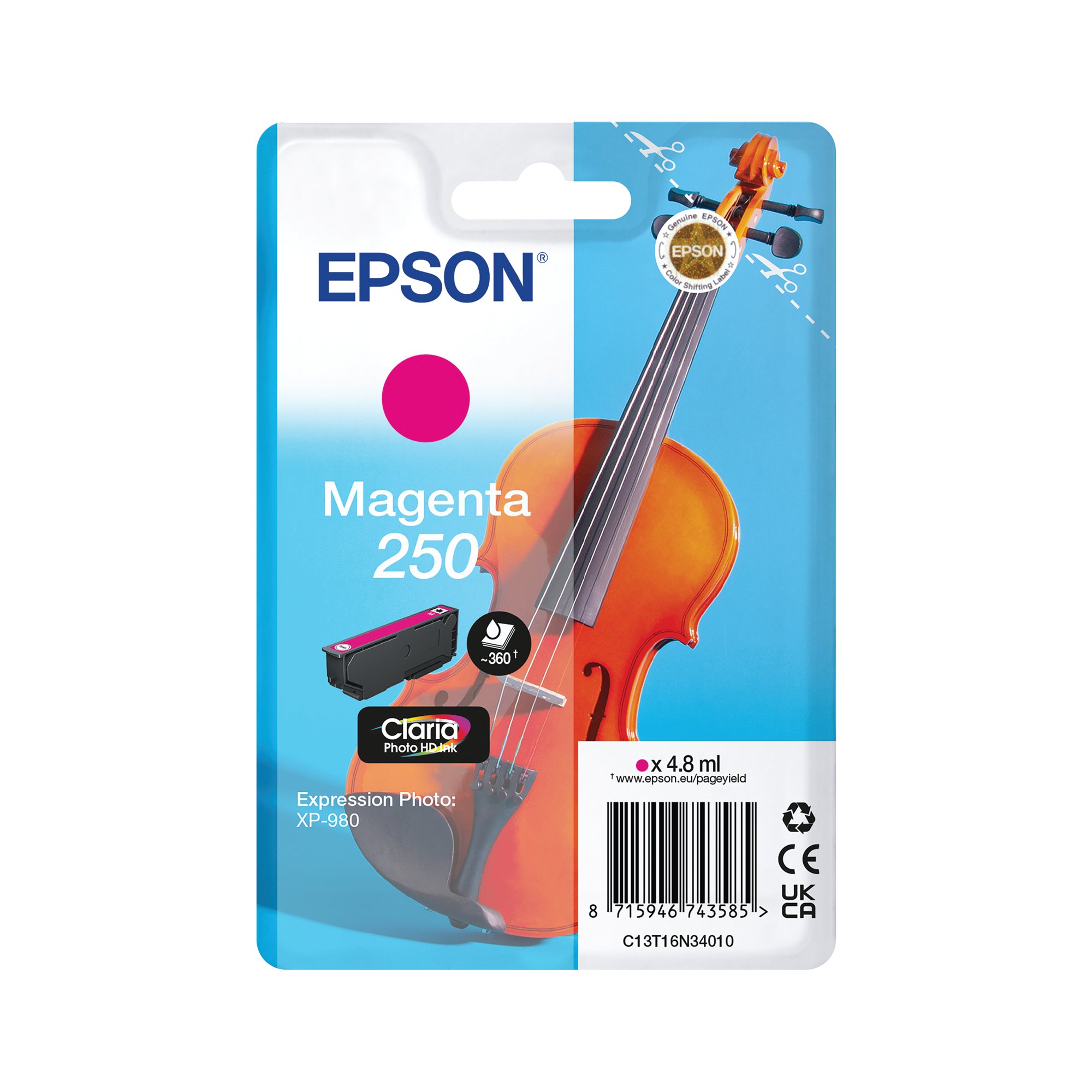 Epson 250 Violin Claria Photo HD Ink Cartridge Magenta C13T16N34010