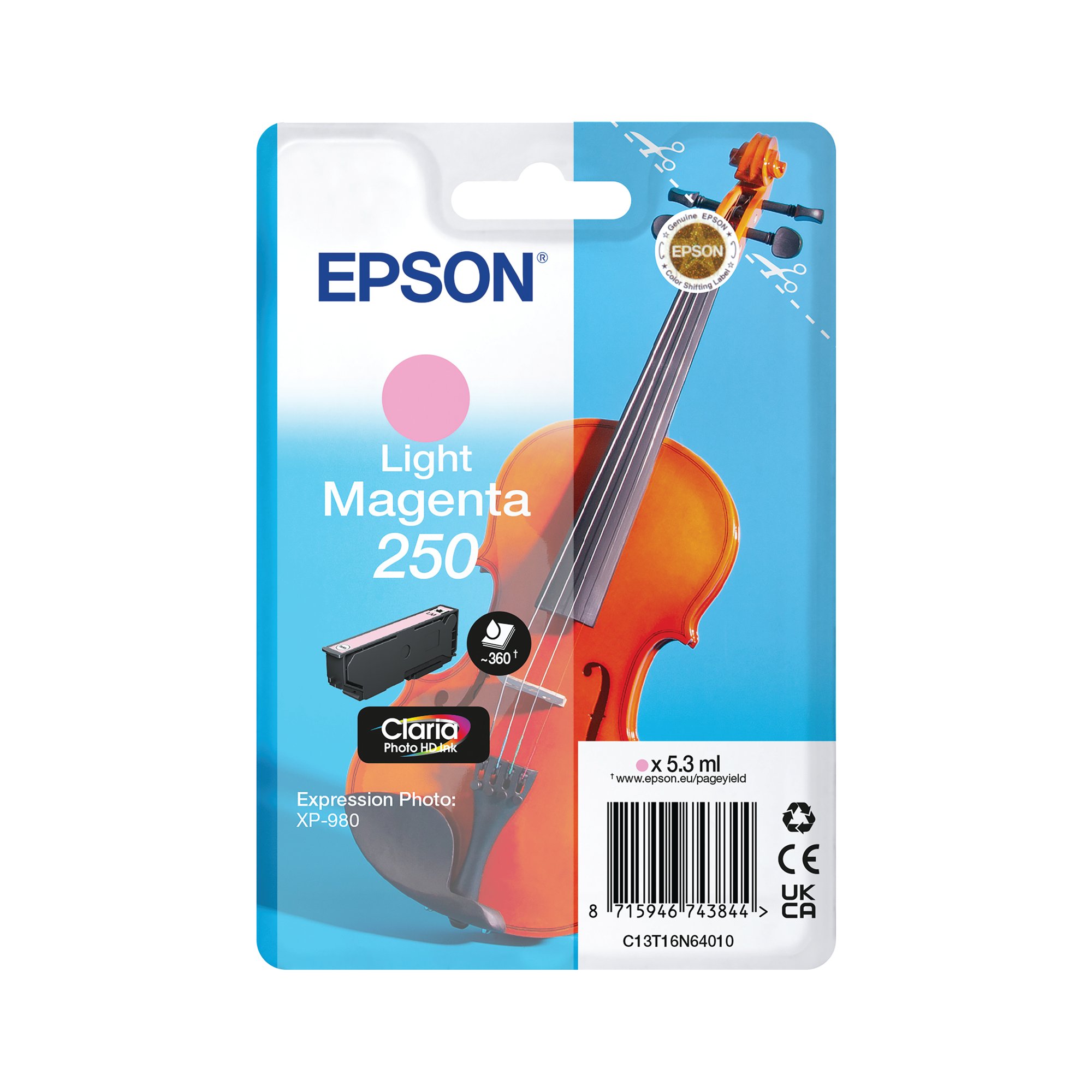Epson 250 Violin Claria Photo HD Ink Cartridge Lt Magenta C13T16N64010