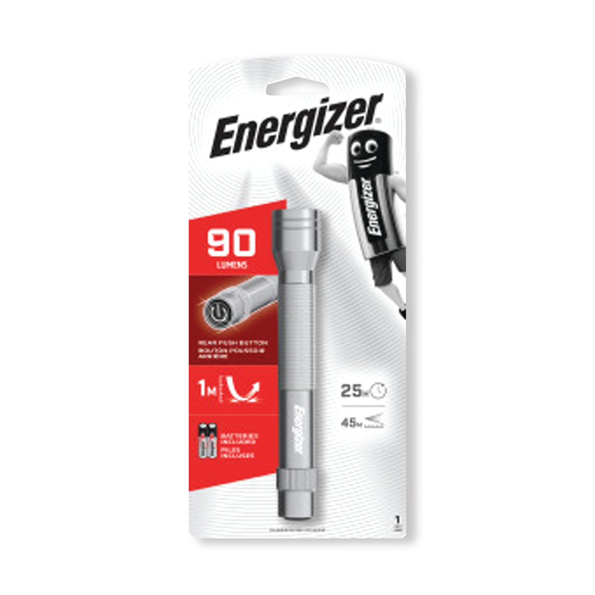 Energizer Metal Pocket Size LED Torch 25 Hour Run Time 2AA Silver 634041