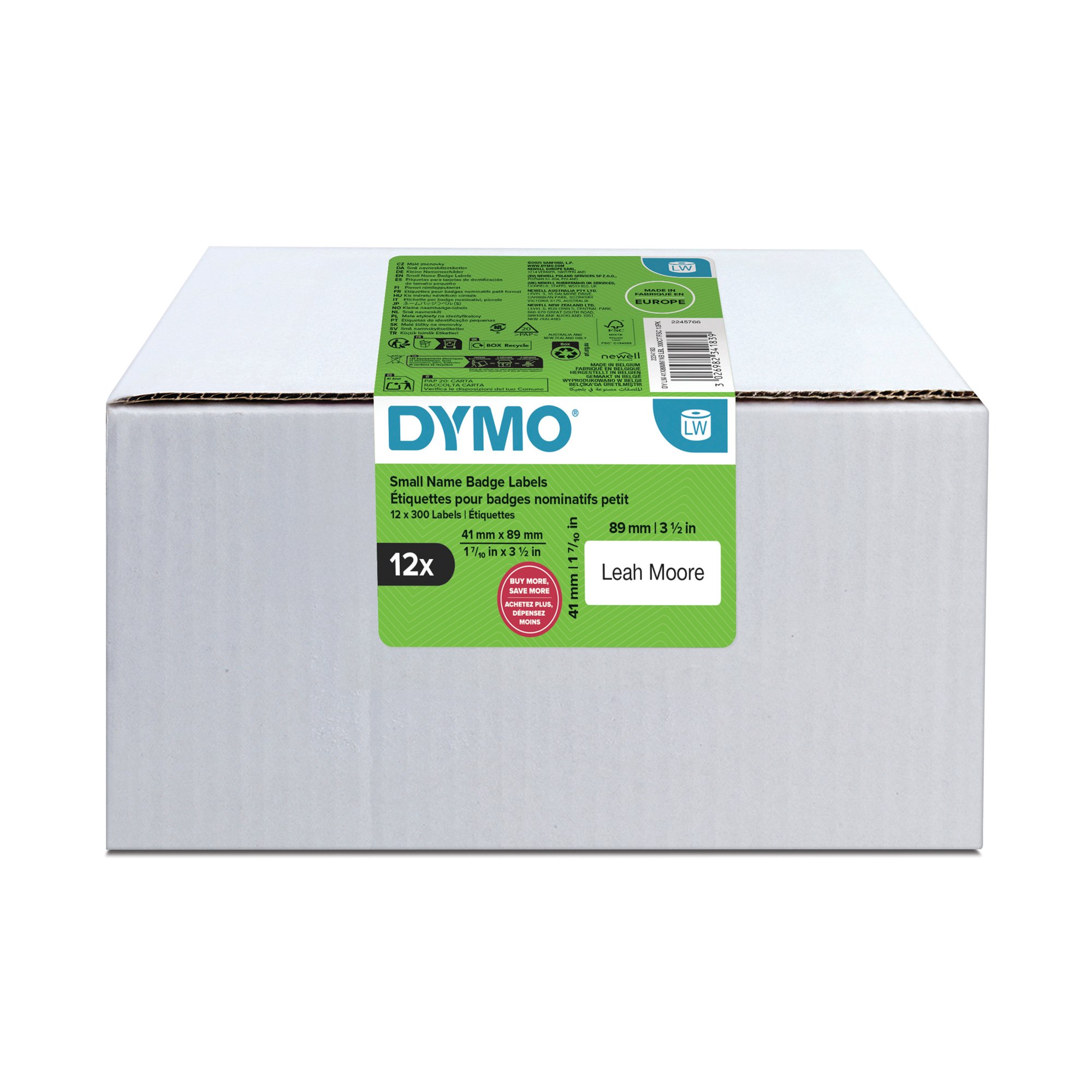 Dymo Small Name Badge Labels 41x89mm 300 Labels (Pack of 12) 2234183