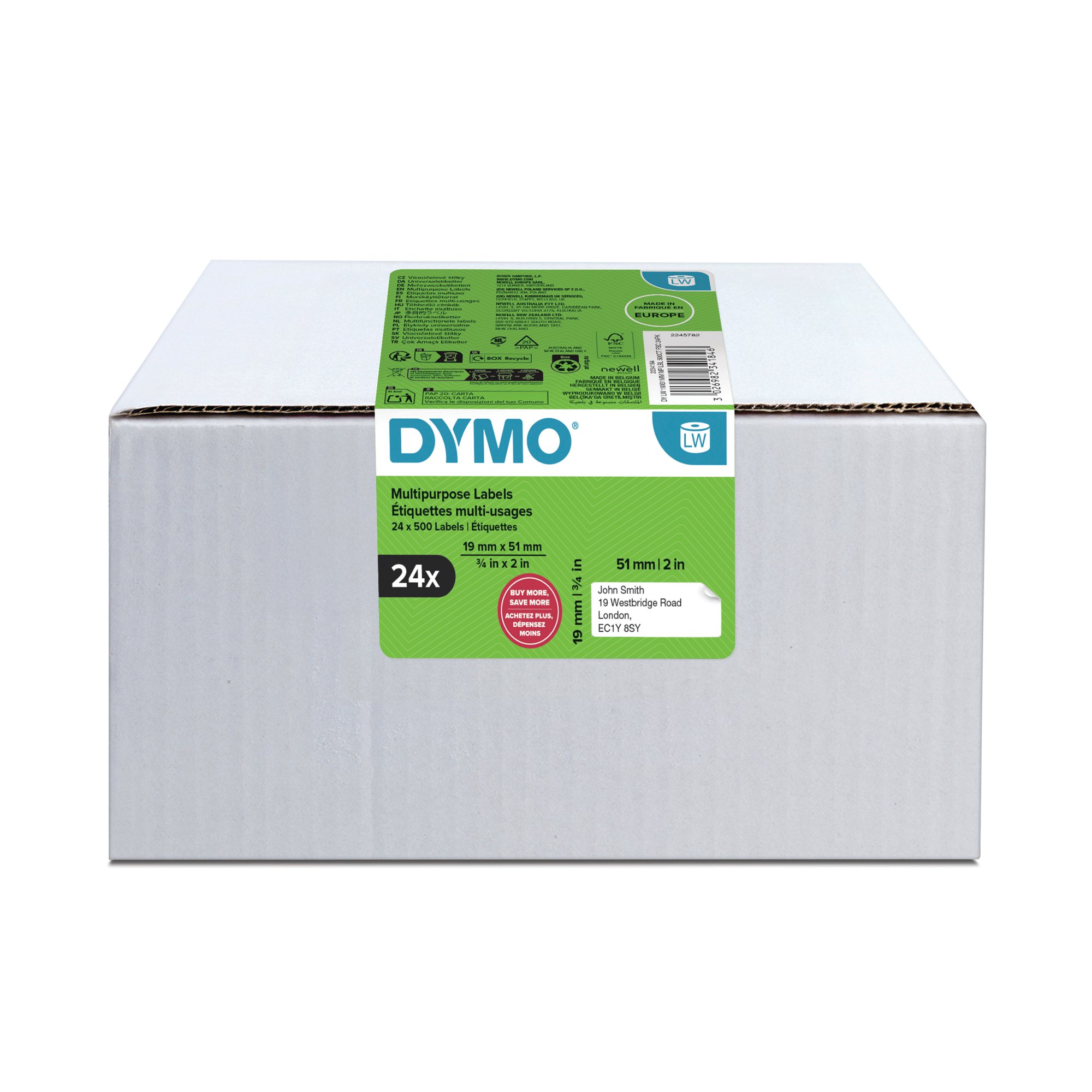 Dymo Multipurpose Labels 19x51mm 500 Labels (Pack of 24) 2234184